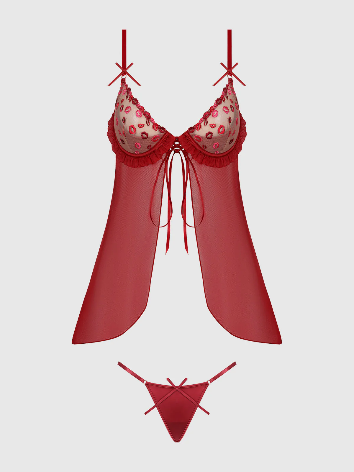 Angelica Lips Embroidery Babydoll Set - Image 6