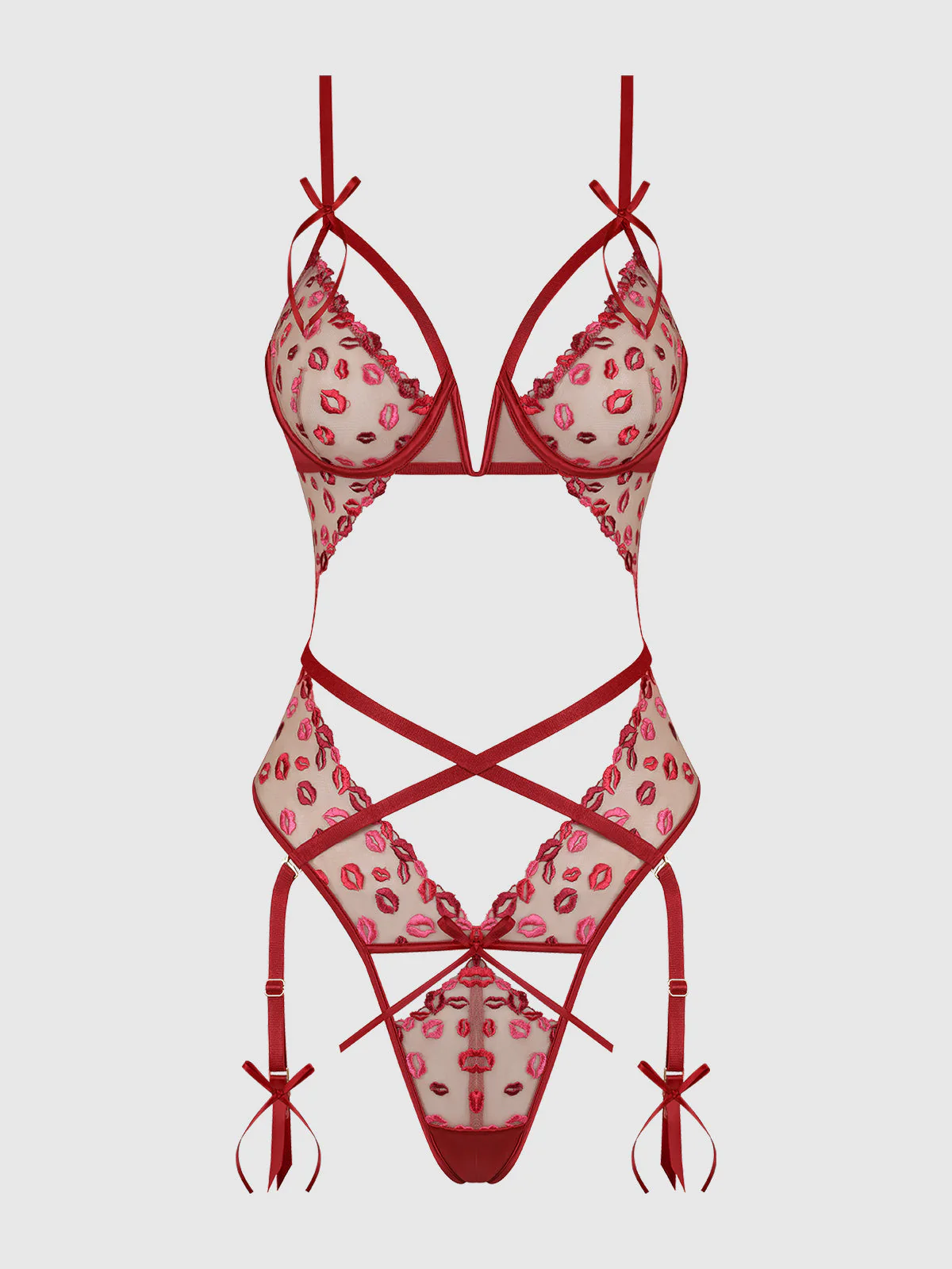 Angelica Lips Embroidery Cutout Teddy - Image 4