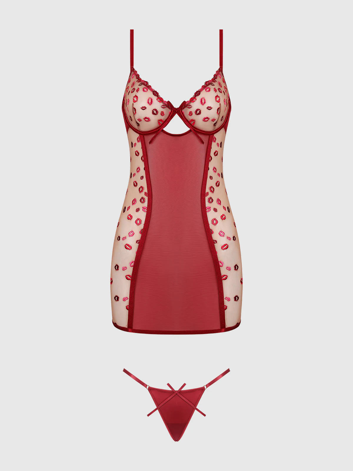 Angelica Lips Embroidery Open Bow Back Chemise Set - Image 6