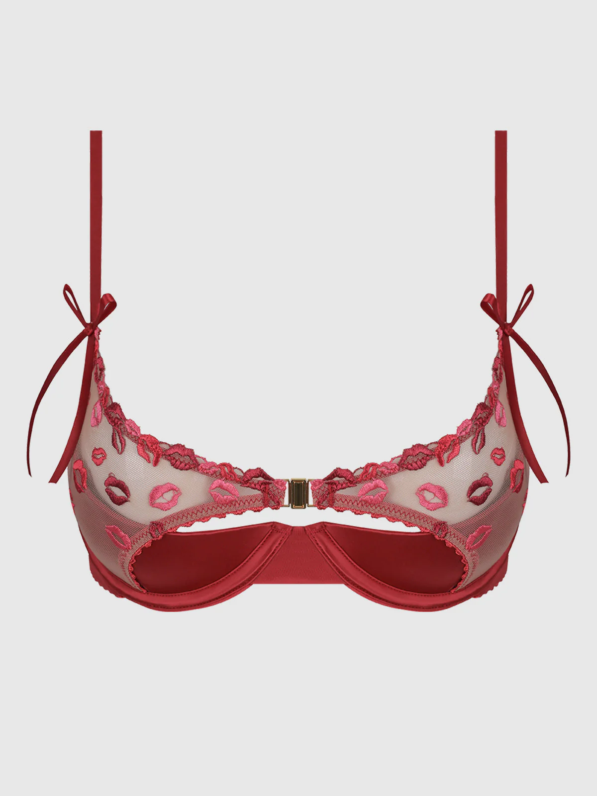 Angelica Lips Embroidery Open Cup Bra - Image 6