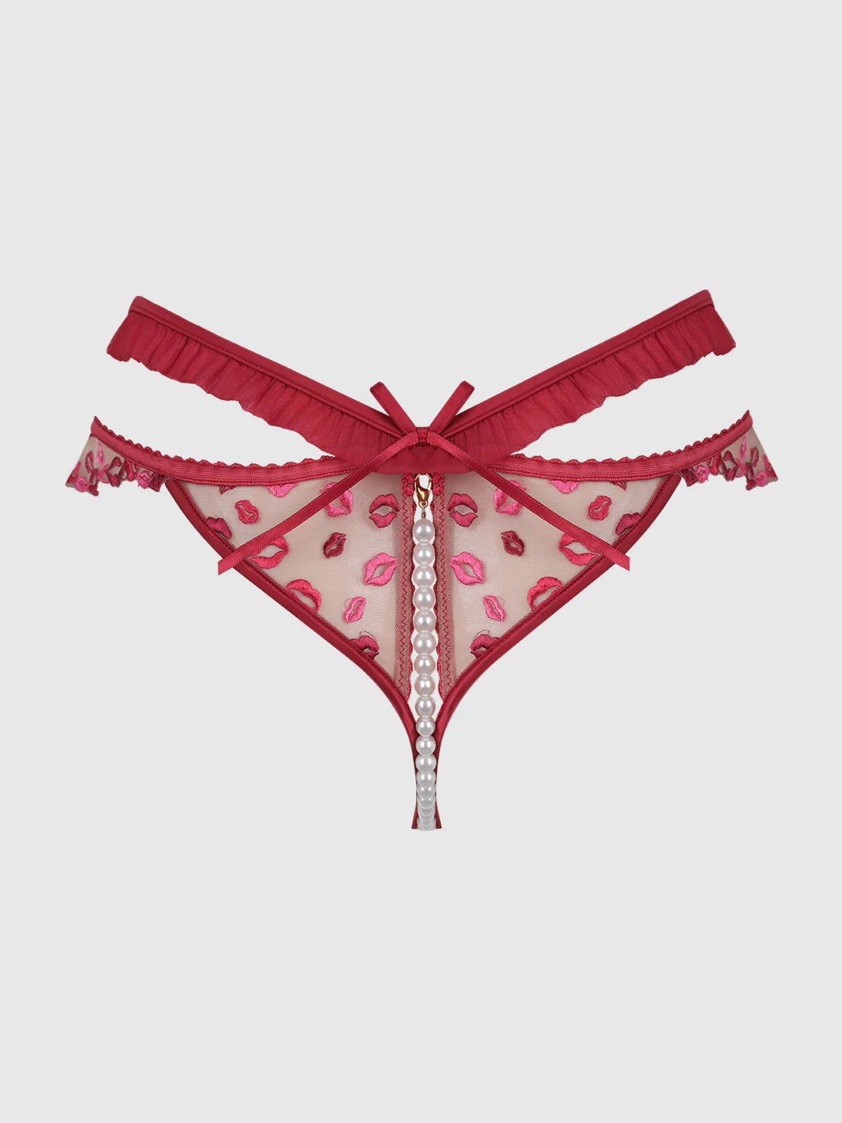 Angelica Lips Embroidery Pearl & Crotchless Bikini - Image 5