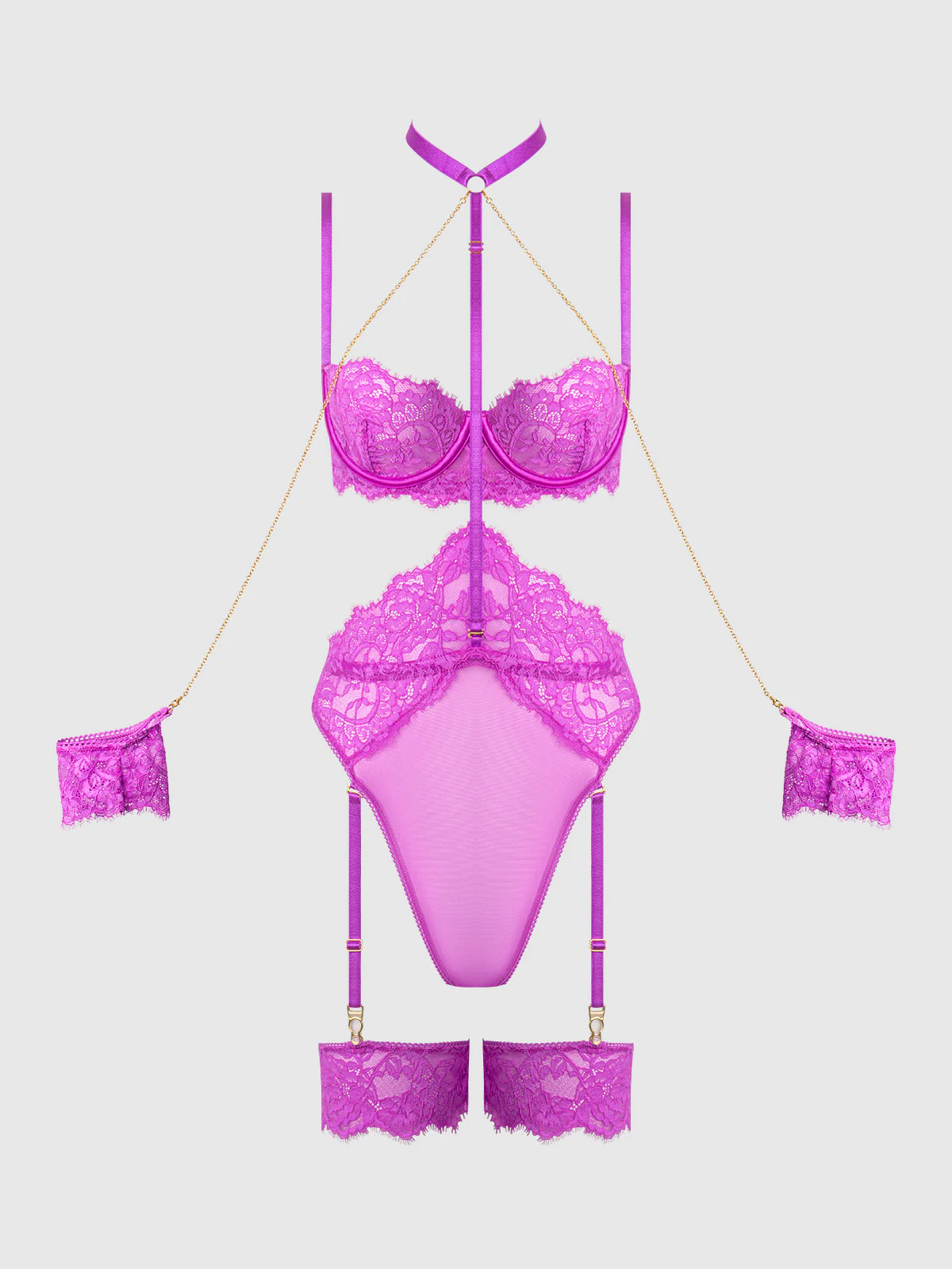 Arianna Lace & Chains Thigh Garter Teddy - Image 10