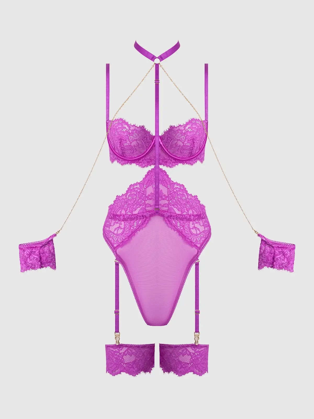 Arianna Lace & Chains Thigh Garter Teddy - Image 2
