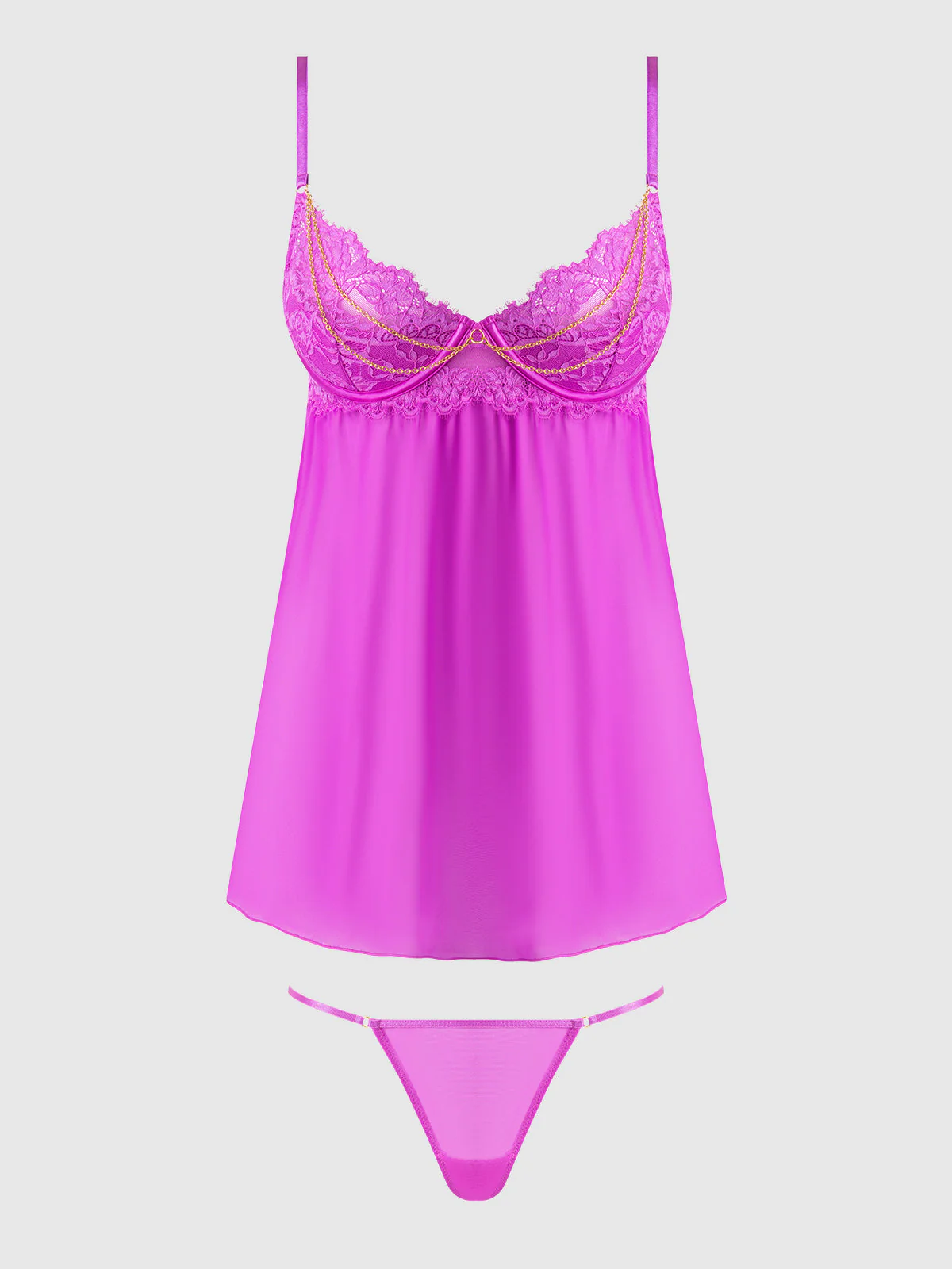 Arianna Lace & Chains Underwire Babydoll Set - Image 6