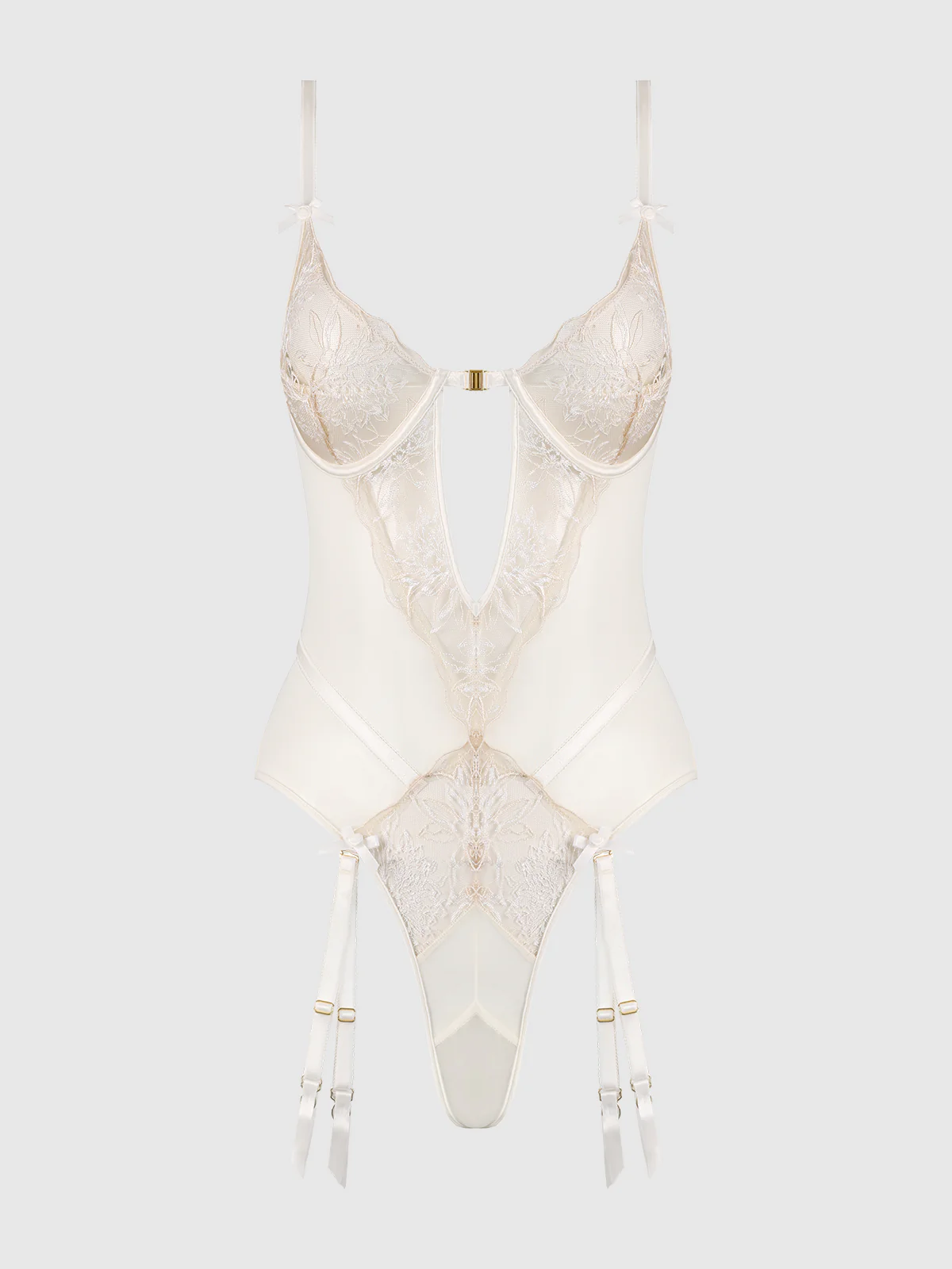 Delfina Embroidered Backless Teddy With Garters - Image 8