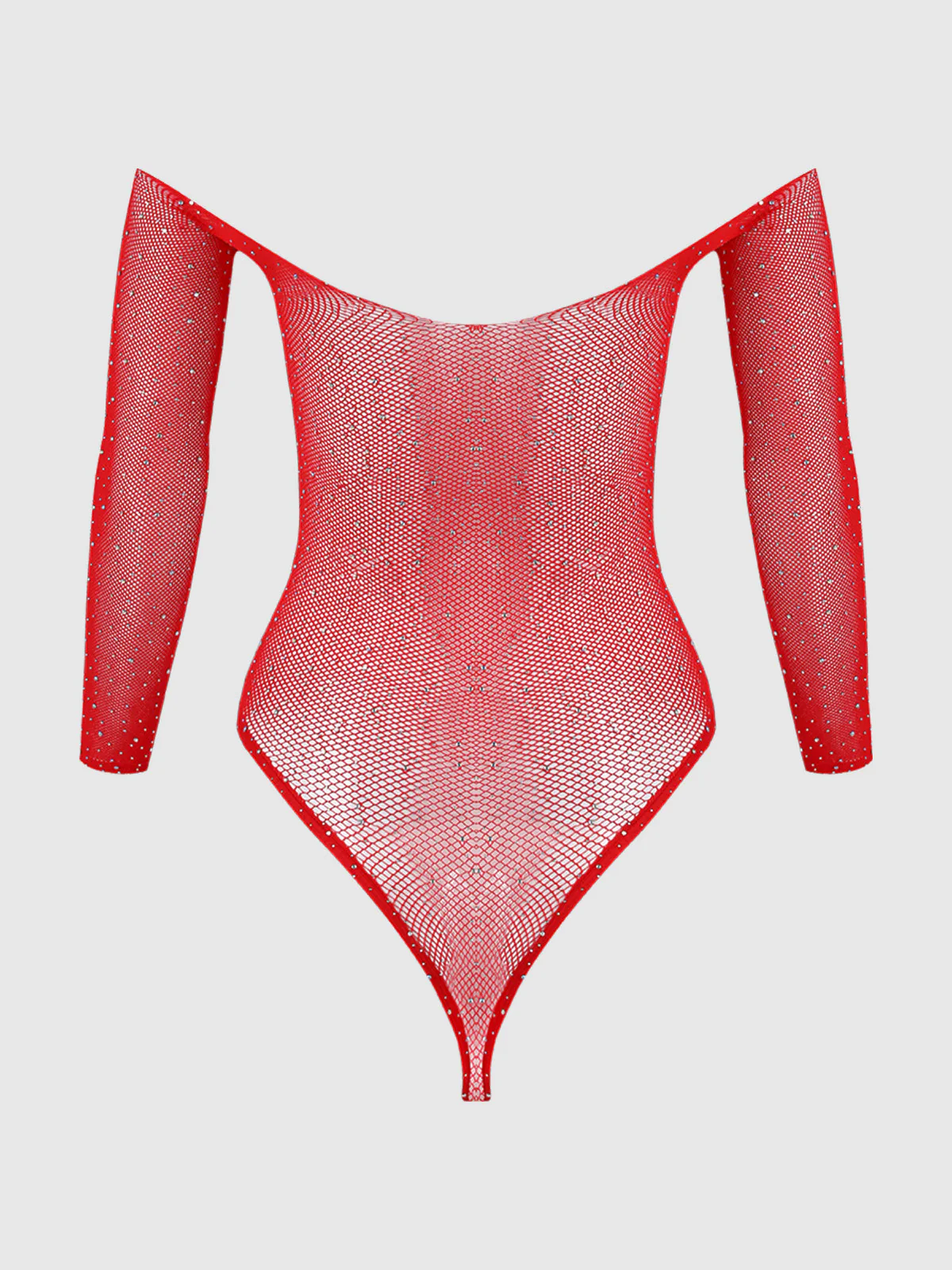 Fine Fishnet & Rhinestone Long Sleeve Teddy Bodystocking - Image 2