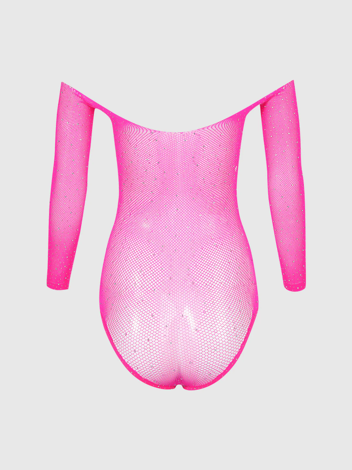 Fine Fishnet & Rhinestone Long Sleeve Teddy Bodystocking - Image 2