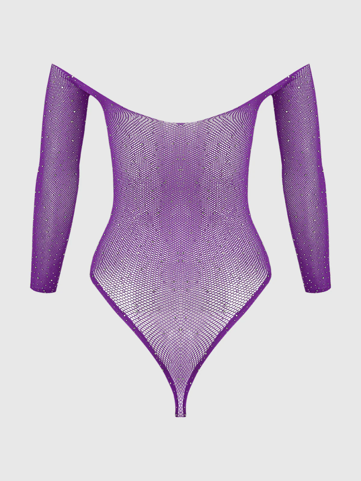 Fine Fishnet & Rhinestone Long Sleeve Teddy Bodystocking - Image 2