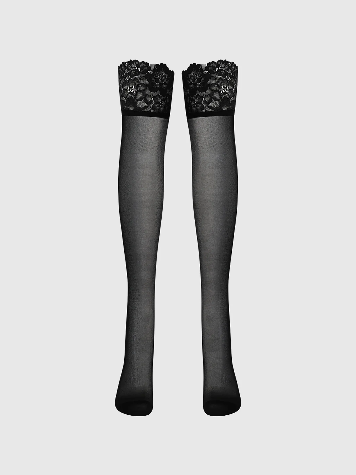 Glossy Cross Dye Lace Top Sheer Stay Up Thigh Highs - Image 5
