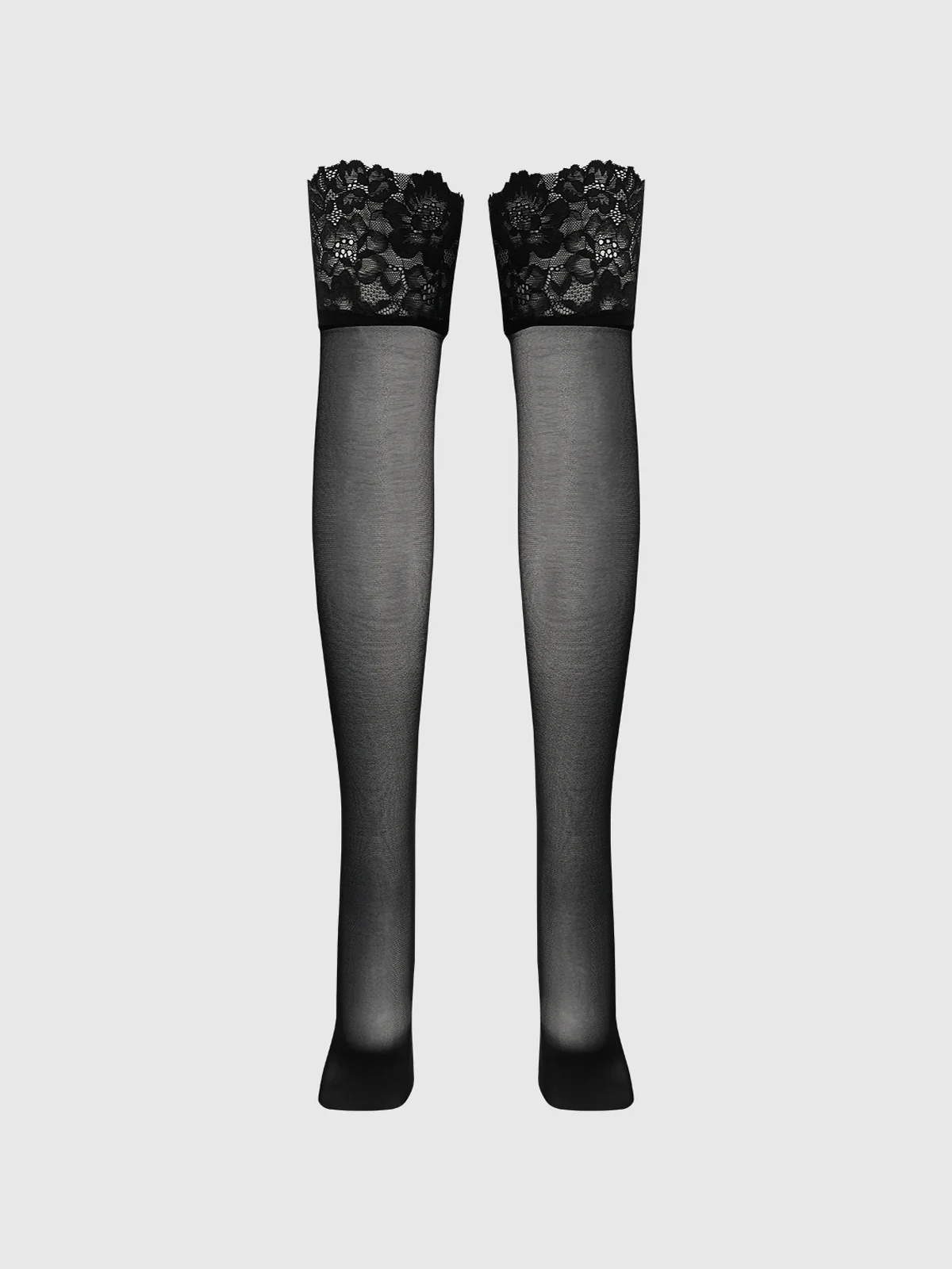 Glossy Cross Dye Lace Top Sheer Stay Up Thigh Highs - Image 6