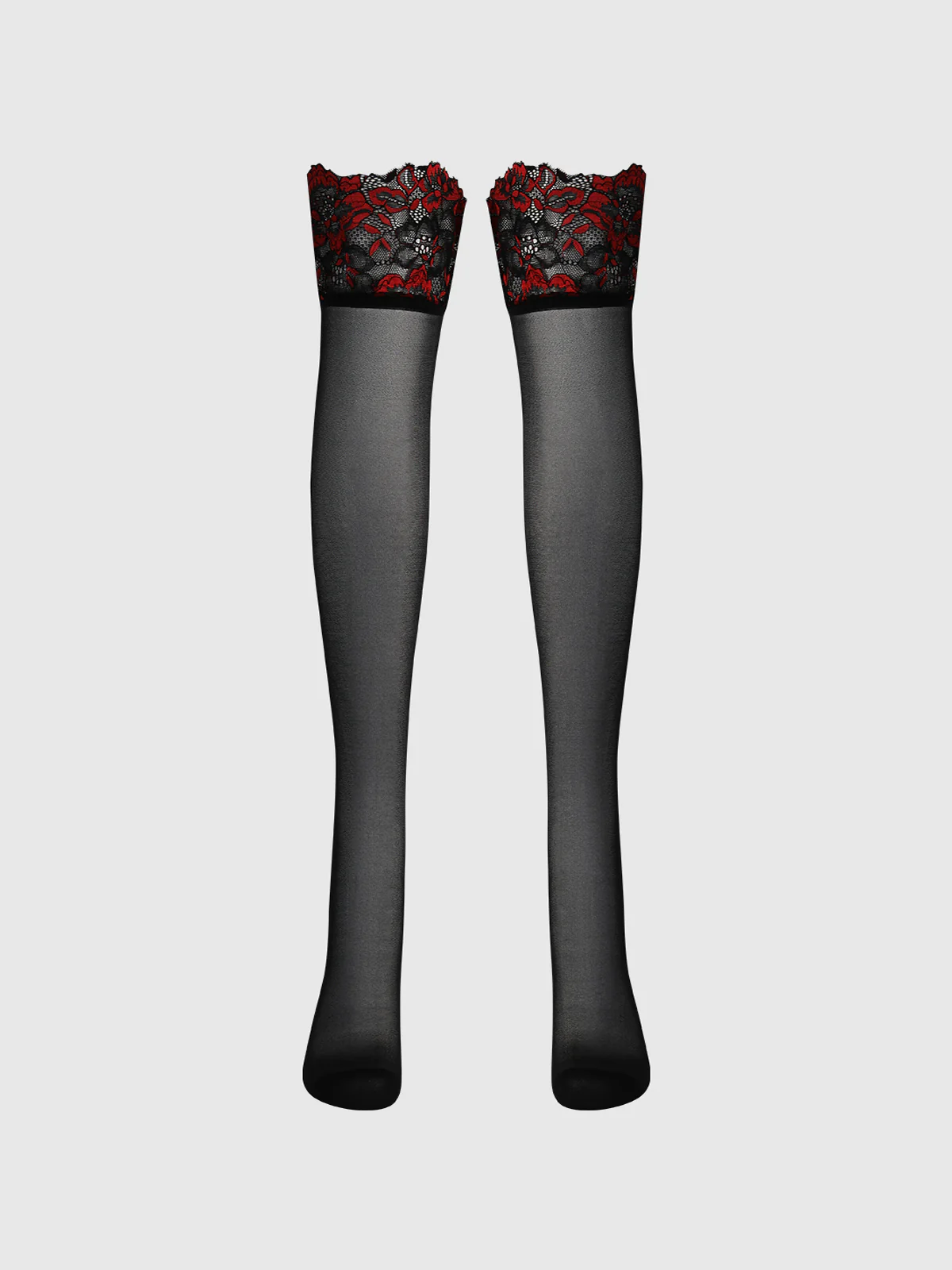 Glossy Cross Dye Lace Top Sheer Stay Up Thigh Highs - Image 5