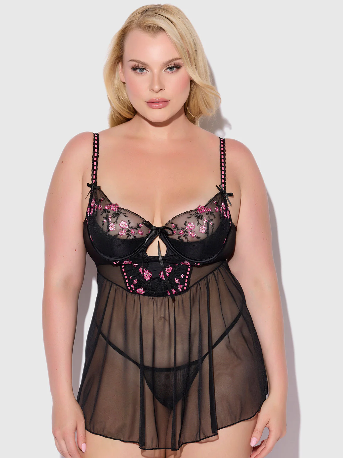 Harlow Embroidered Mesh & Elastic Longline Babydoll - Image 4