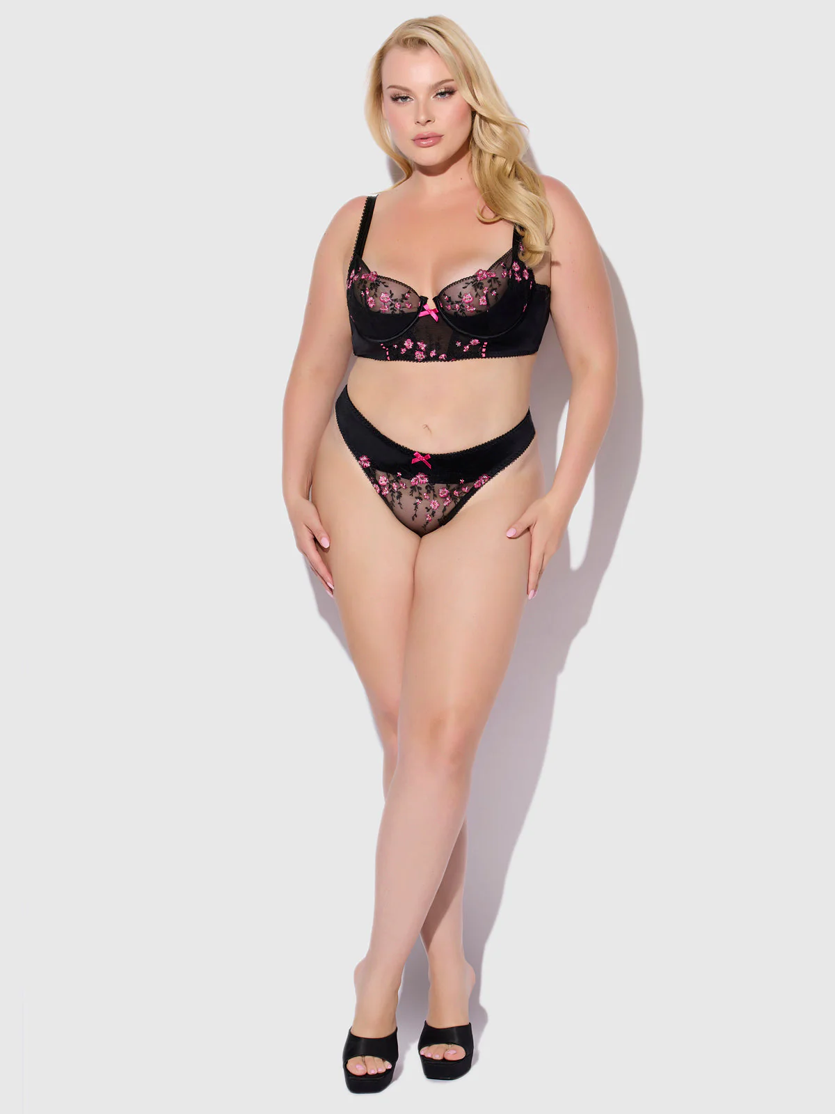 Harlow Embroidered Mesh & Satin Thong - Image 9