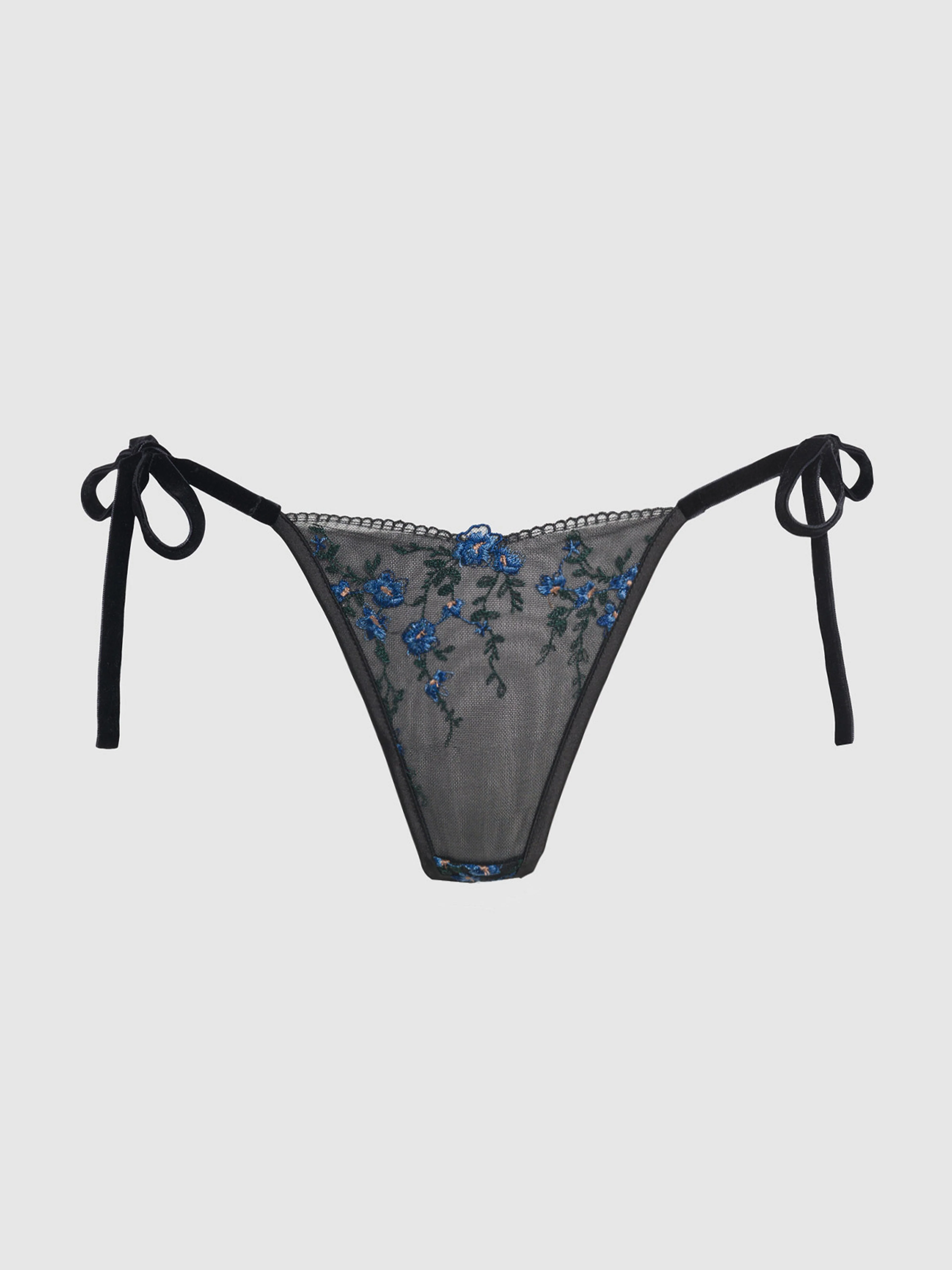 Harlow Embroidered Mesh Tie Side Thong - Image 7