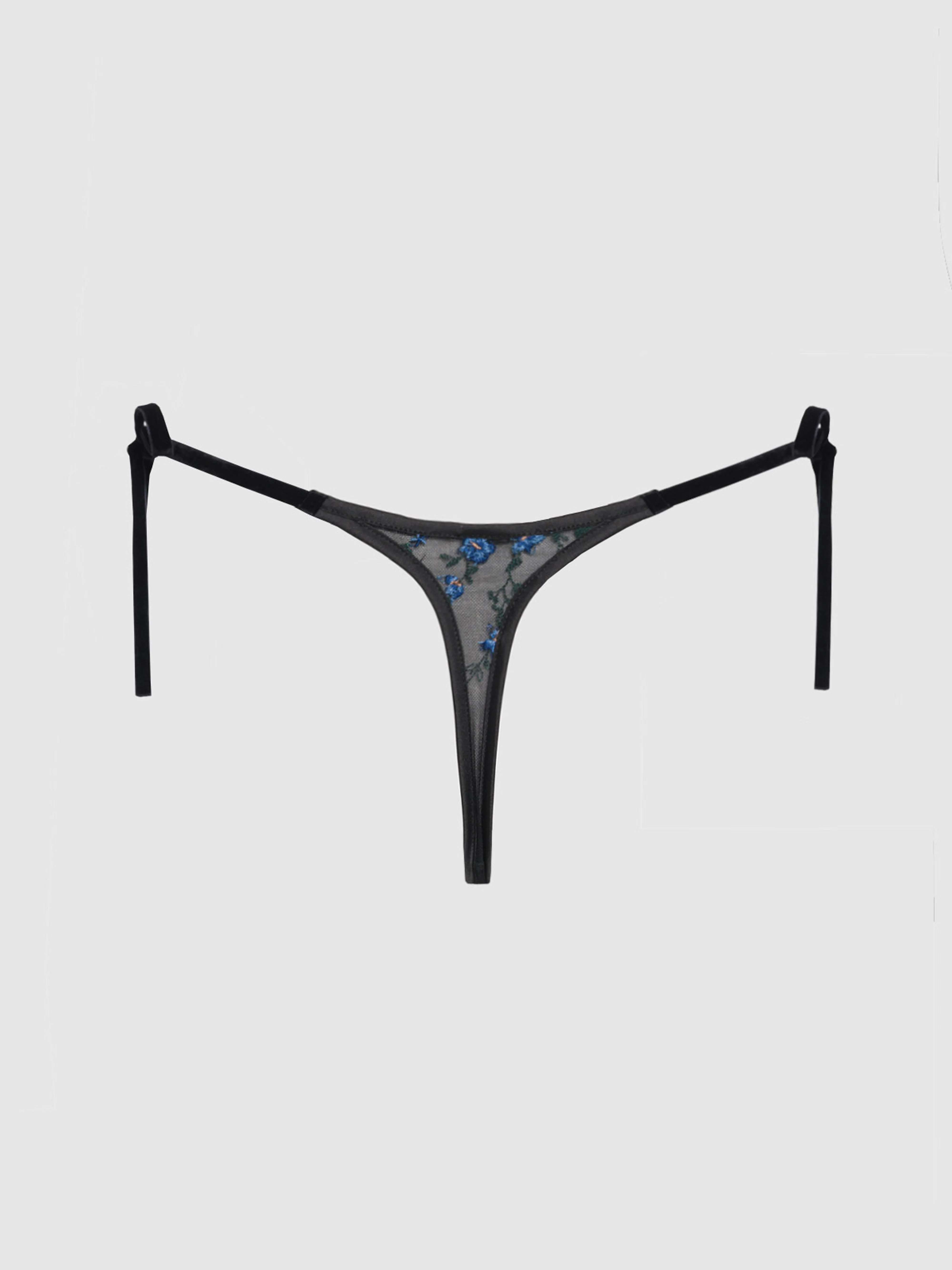 Harlow Embroidered Mesh Tie Side Thong - Image 8