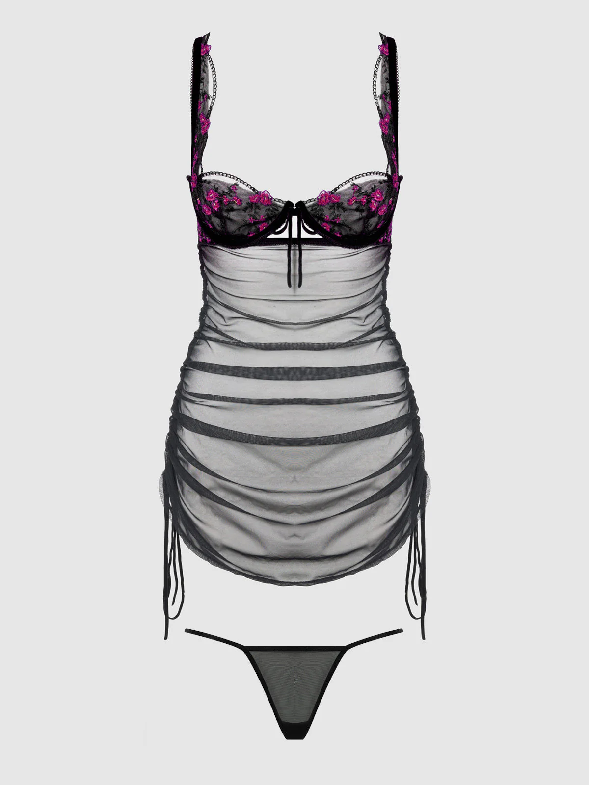 Harlow Embroidered Stretch Mesh Chemise - Image 10