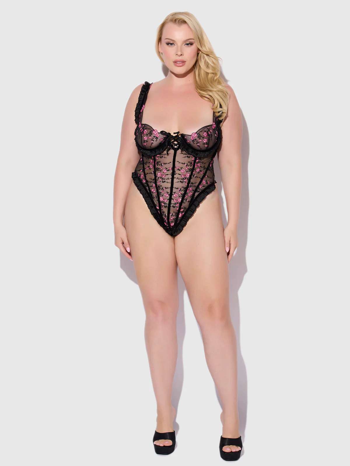Harlow Embroidered Stretch Mesh Teddy - Image 12