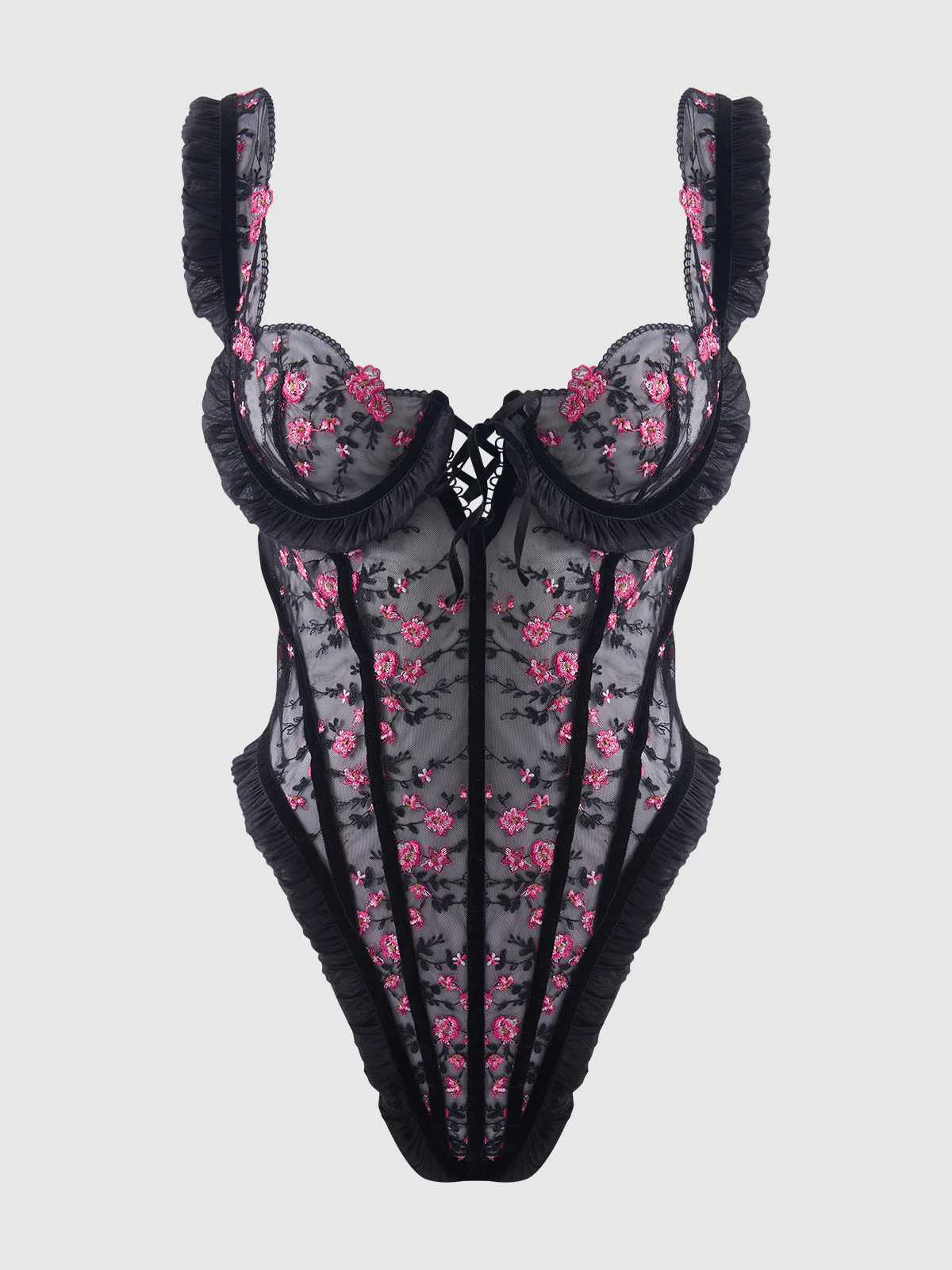 Harlow Embroidered Stretch Mesh Teddy - Image 13