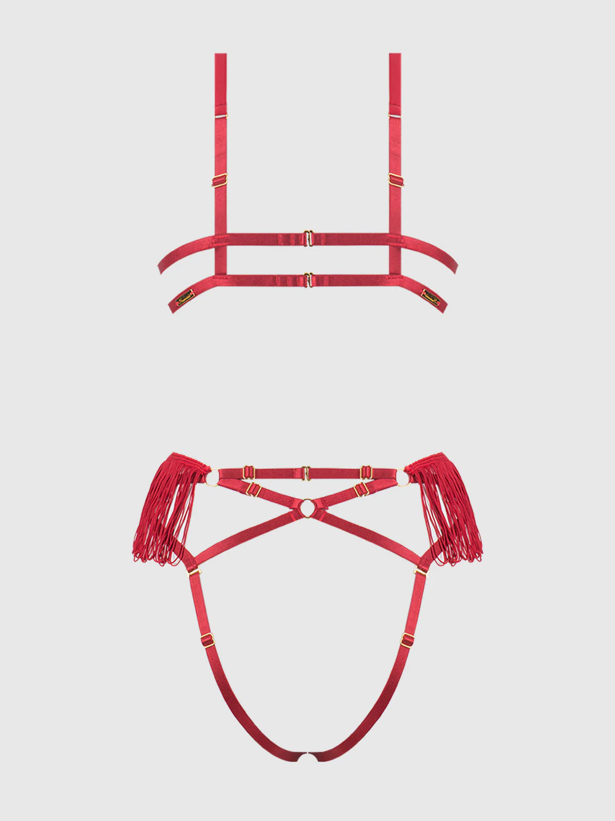 Hendrix Faux Leather & Fringe Crotchless Teddy - Image 11