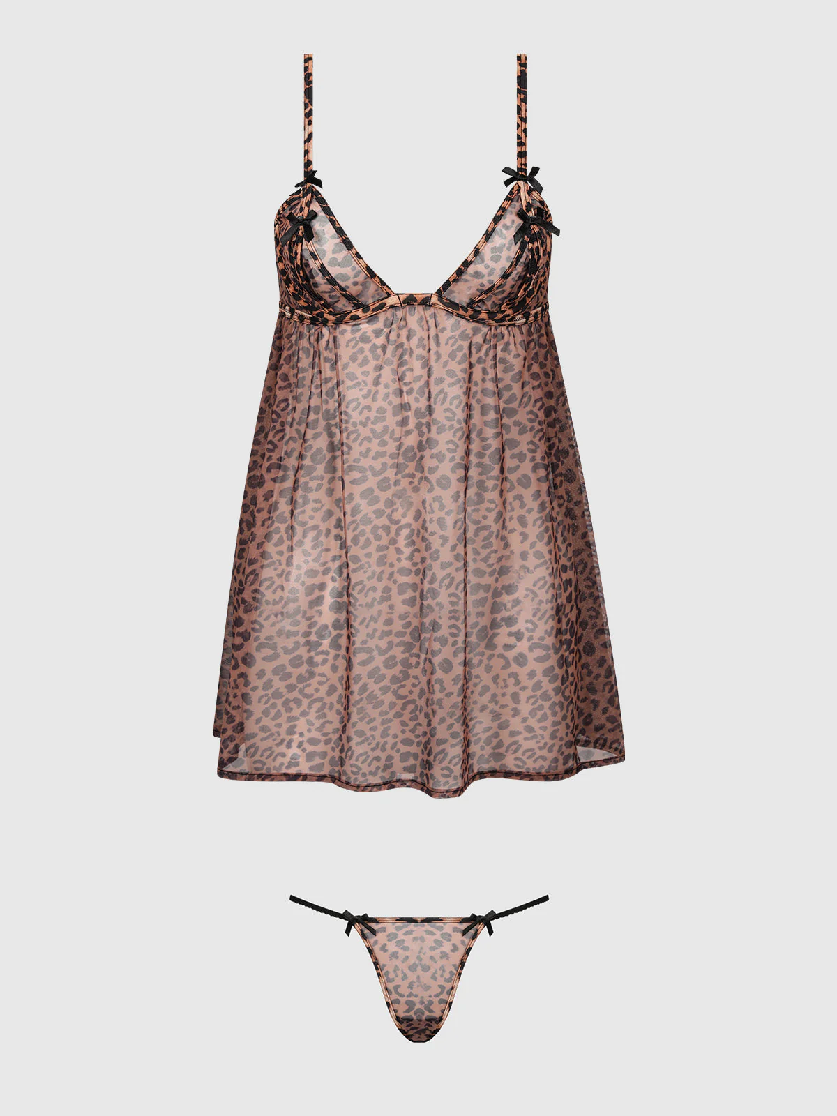 Kaia Leopard Mesh Underwire Babydoll & G-String Set - Image 5