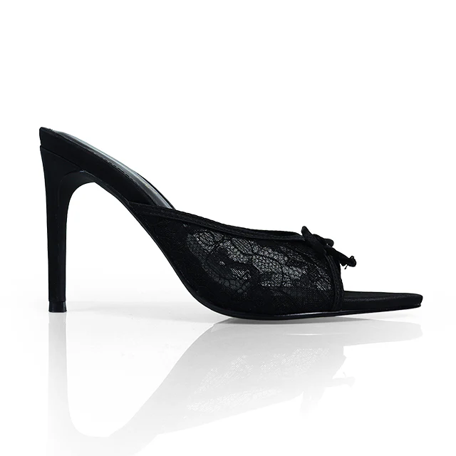 Lacey Pointed Toe Lace Bow Heels - Image 5