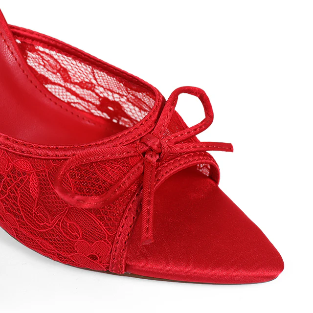 Lacey Pointed Toe Lace Bow Heels - Image 3