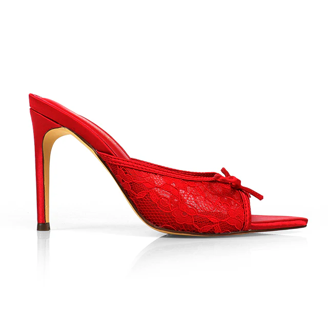 Lacey Pointed Toe Lace Bow Heels - Image 5