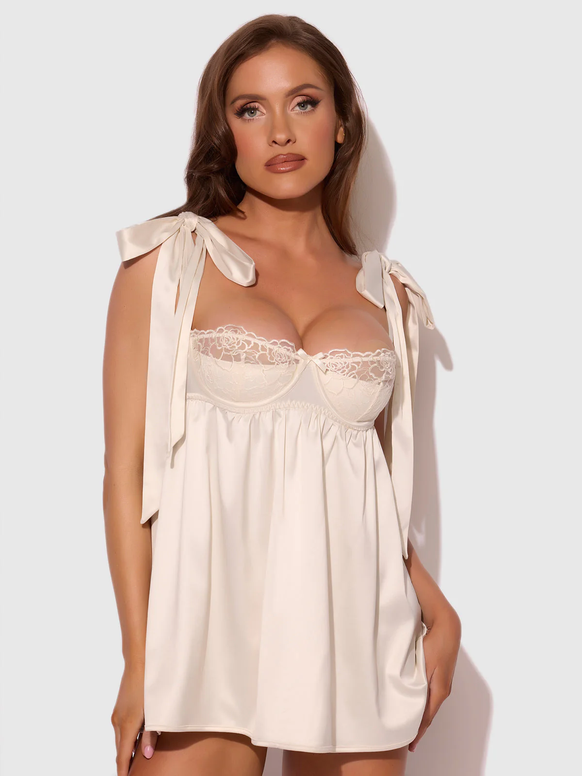 Melrose Satin & Embroidered Lace Underwire Babydoll Set - Image 2