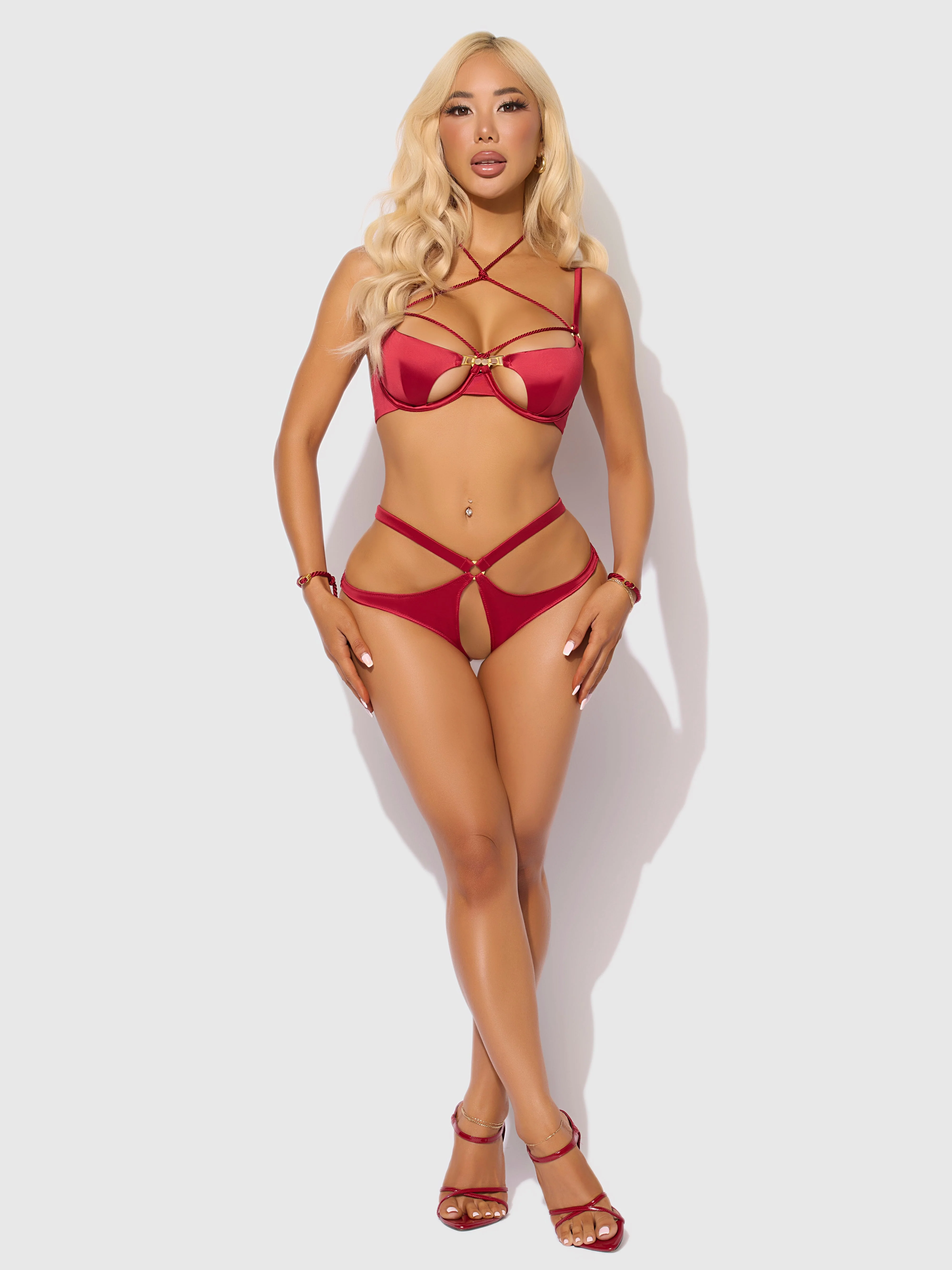 Nadya Liquid Satin & Rope Crotchless & Hand Cuff Hipster - Image 2