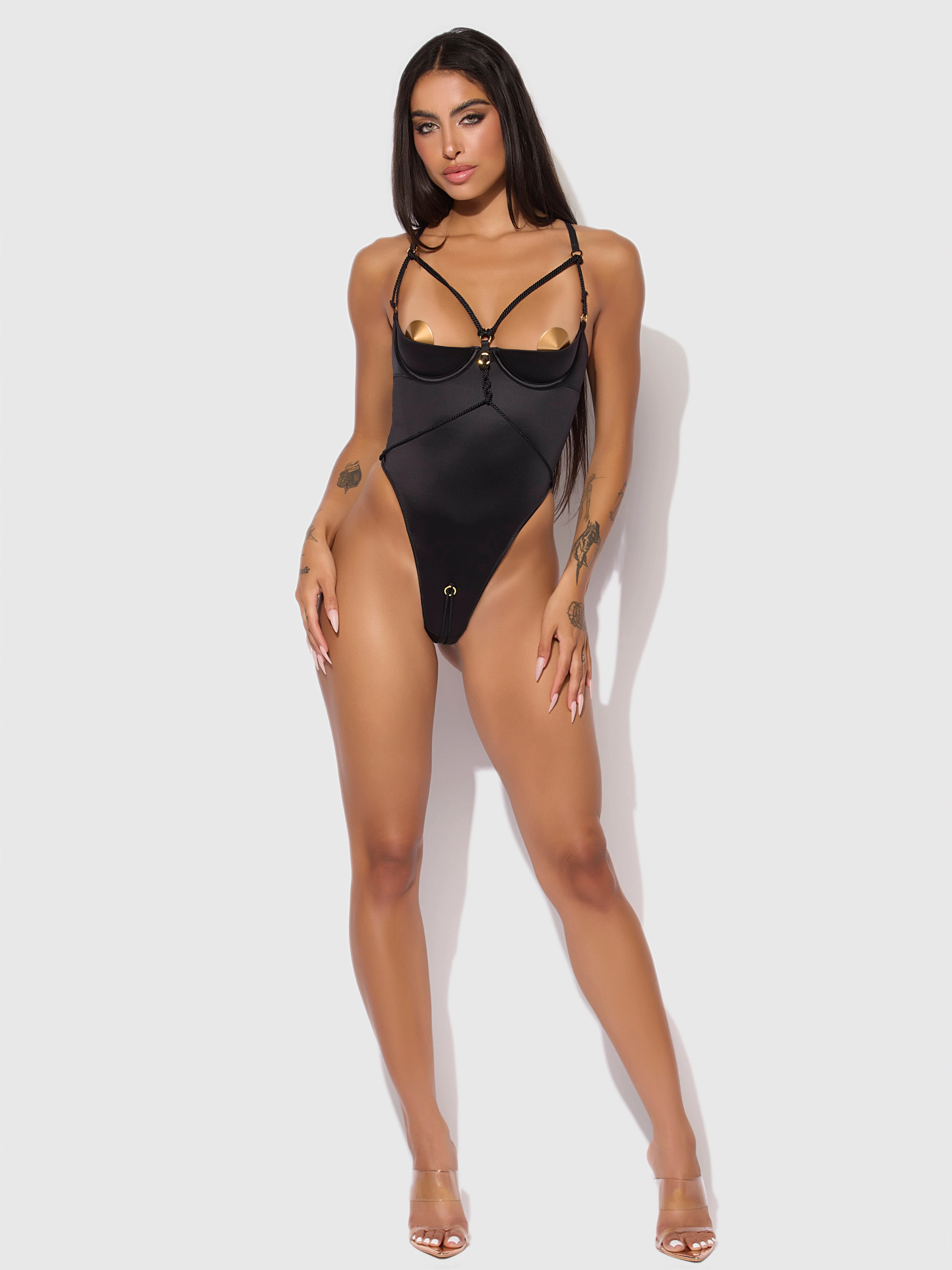 Nadya Liquid Satin & Rope Crotchless Teddy - Image 3