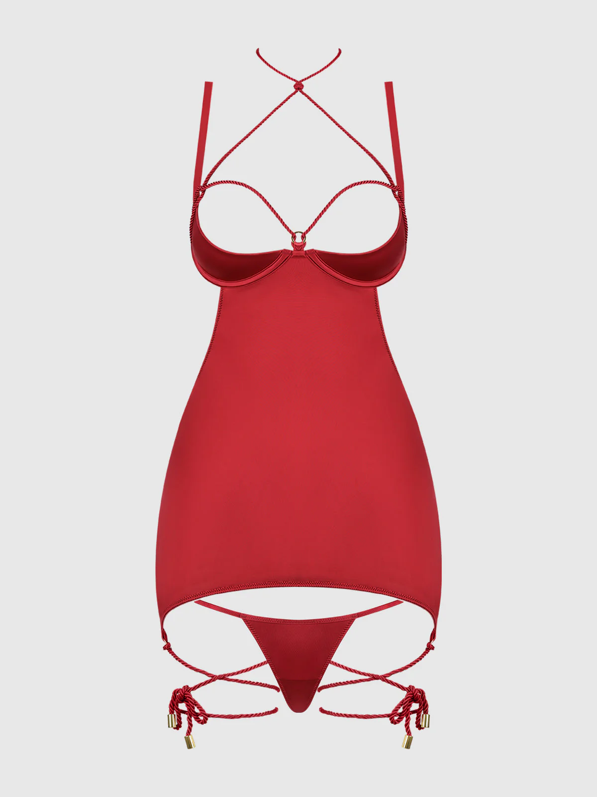 Nadya Liquid Satin & Rope Open Back Chemise & G-String Set - Image 5