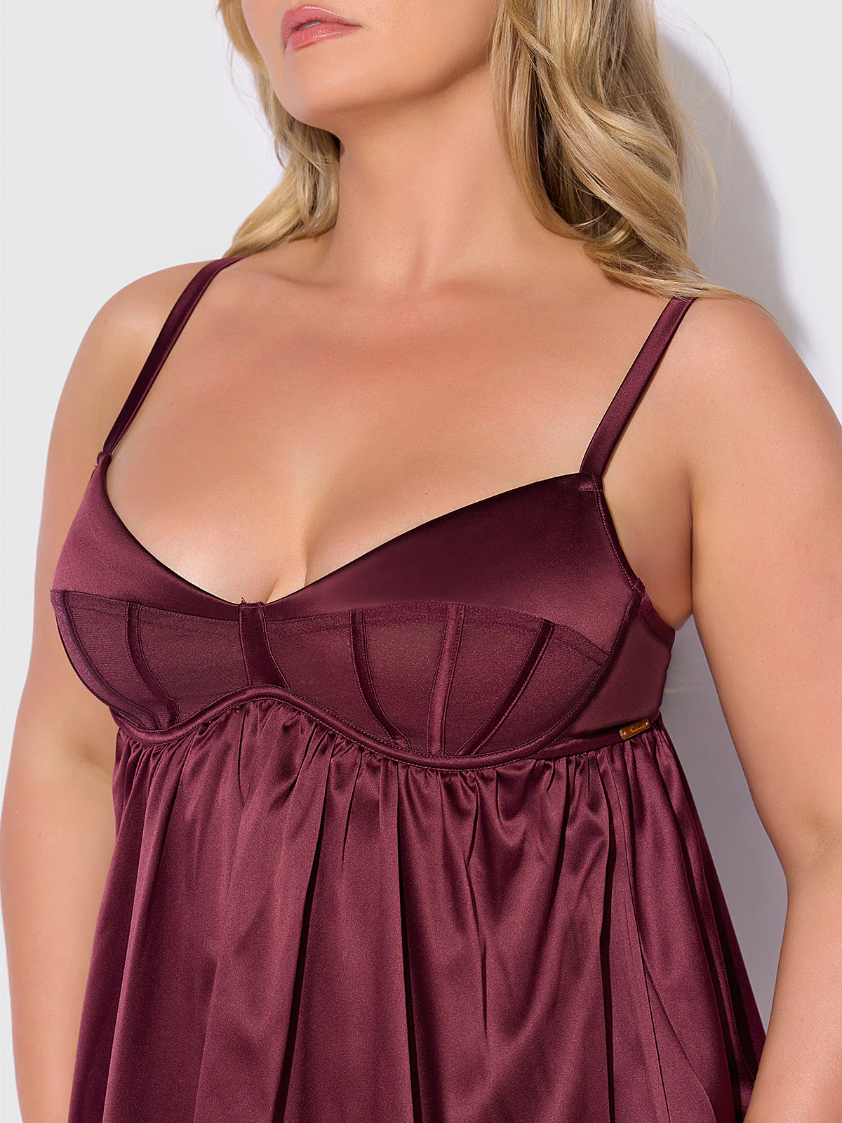 Petra Satin & Mesh Unlined Corset Cup Babydoll Set - Image 7