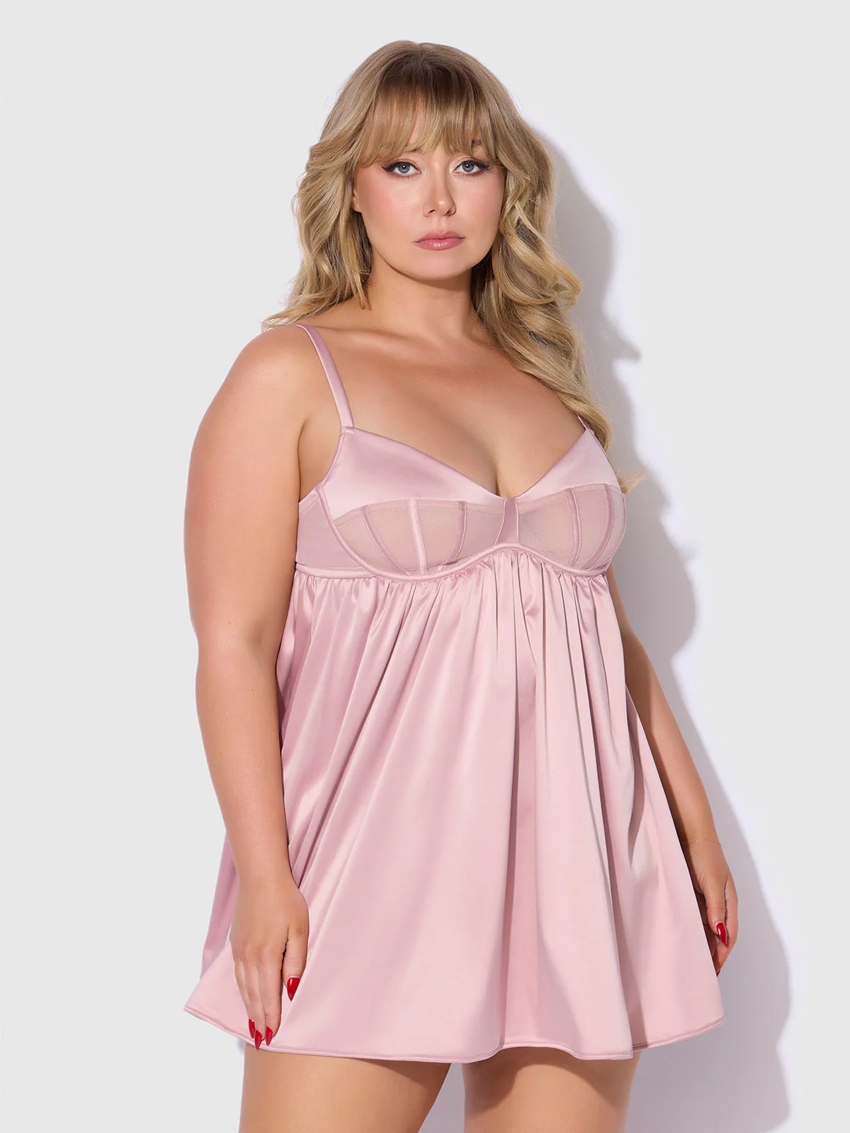 Petra Satin & Mesh Unlined Corset Cup Babydoll Set - Image 5