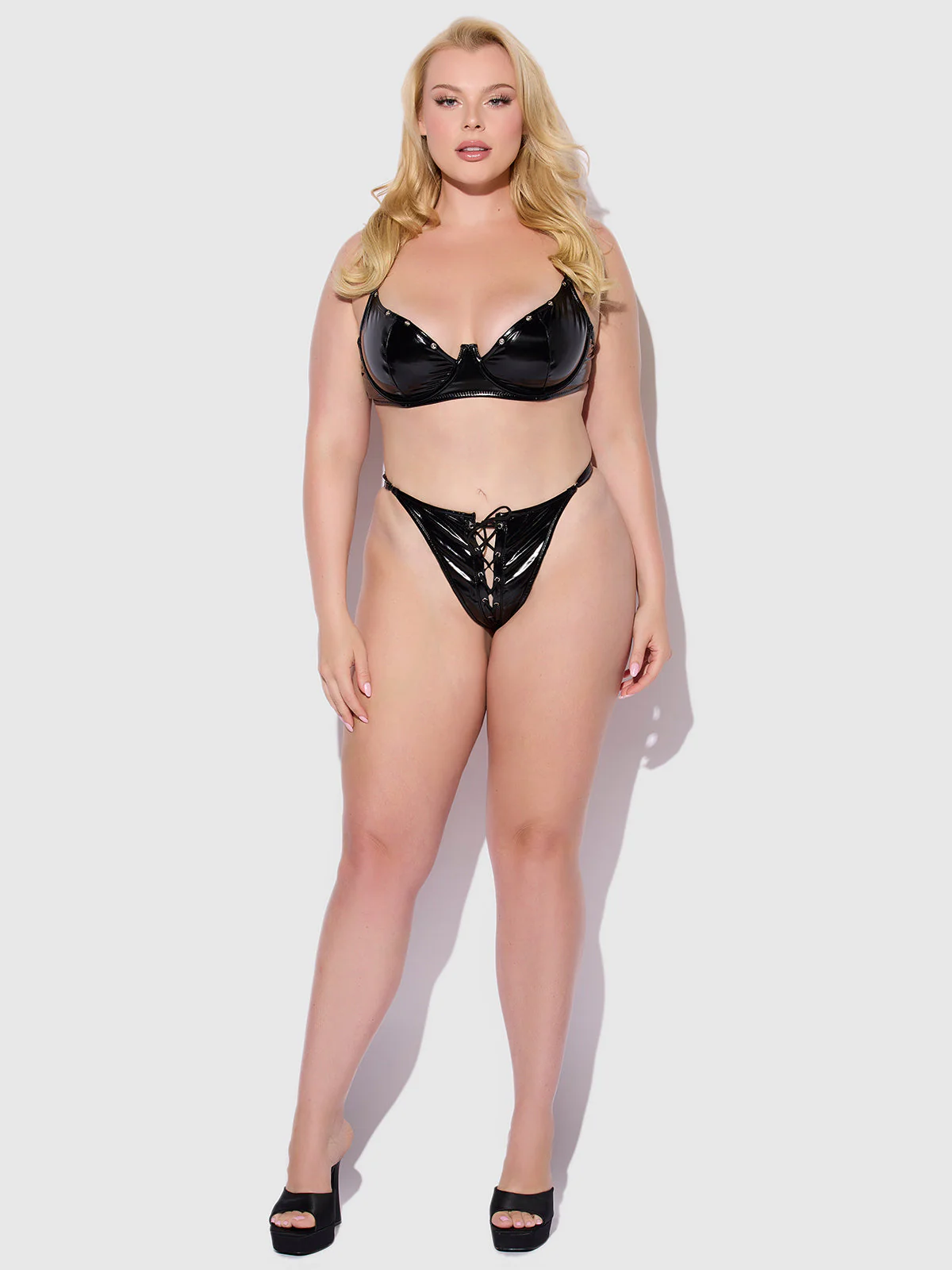 Phoenix Patent Underwire Unlined Grommet Bra & Crotchless Panty Set - Image 14