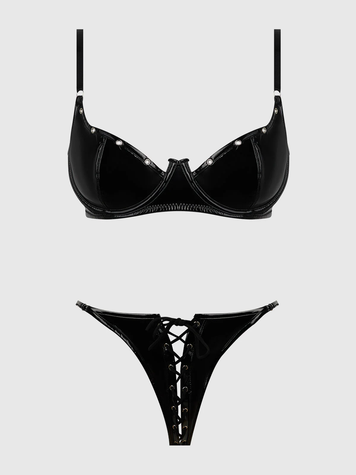 Phoenix Patent Underwire Unlined Grommet Bra & Crotchless Panty Set - Image 15