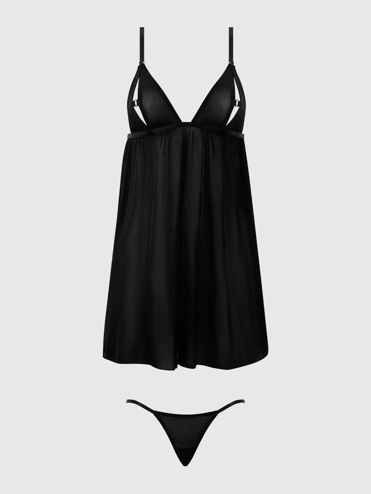 Pia Shine Mesh O-Ring Open Cup Babydoll Set - Image 5