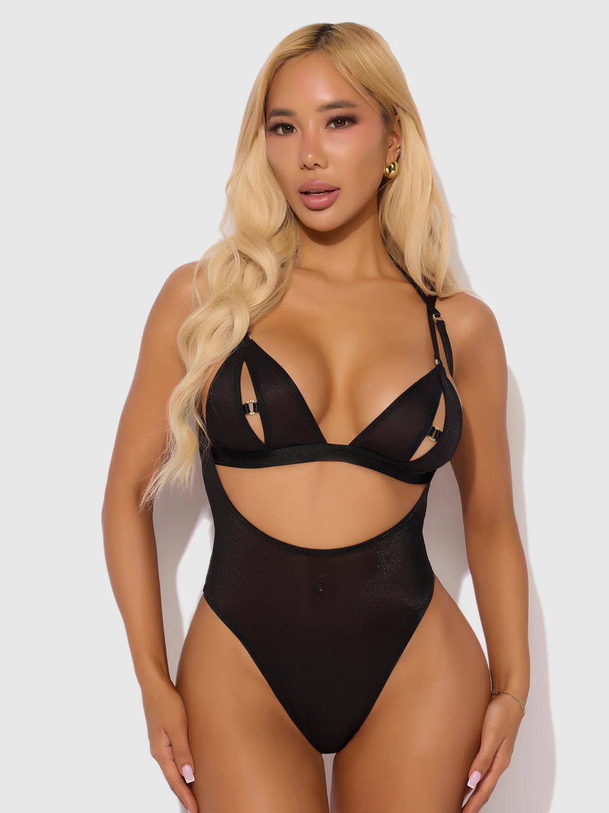 Pia Shine Mesh Open Cup, Backless Teddy & Bralette Set - Image 2