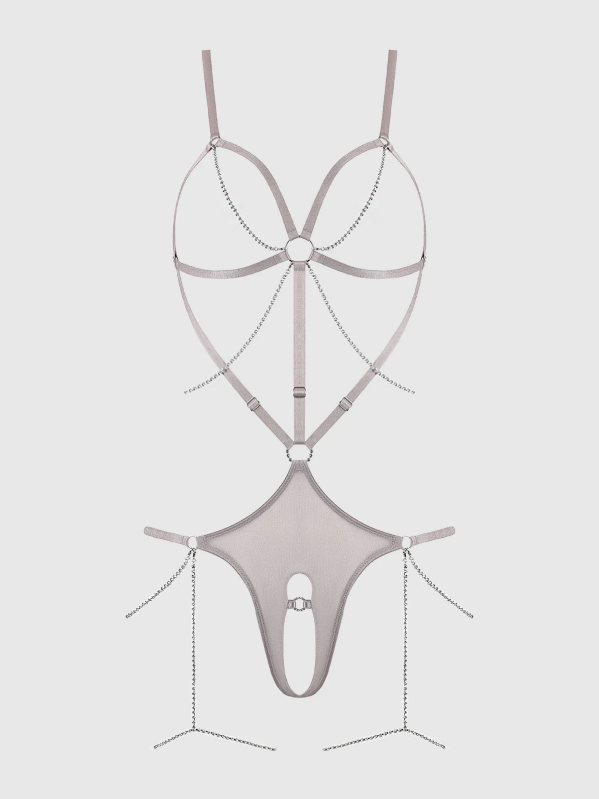 Pia Shine Mesh Open Cup & Crotchless Rhinestone Teddy - Image 7