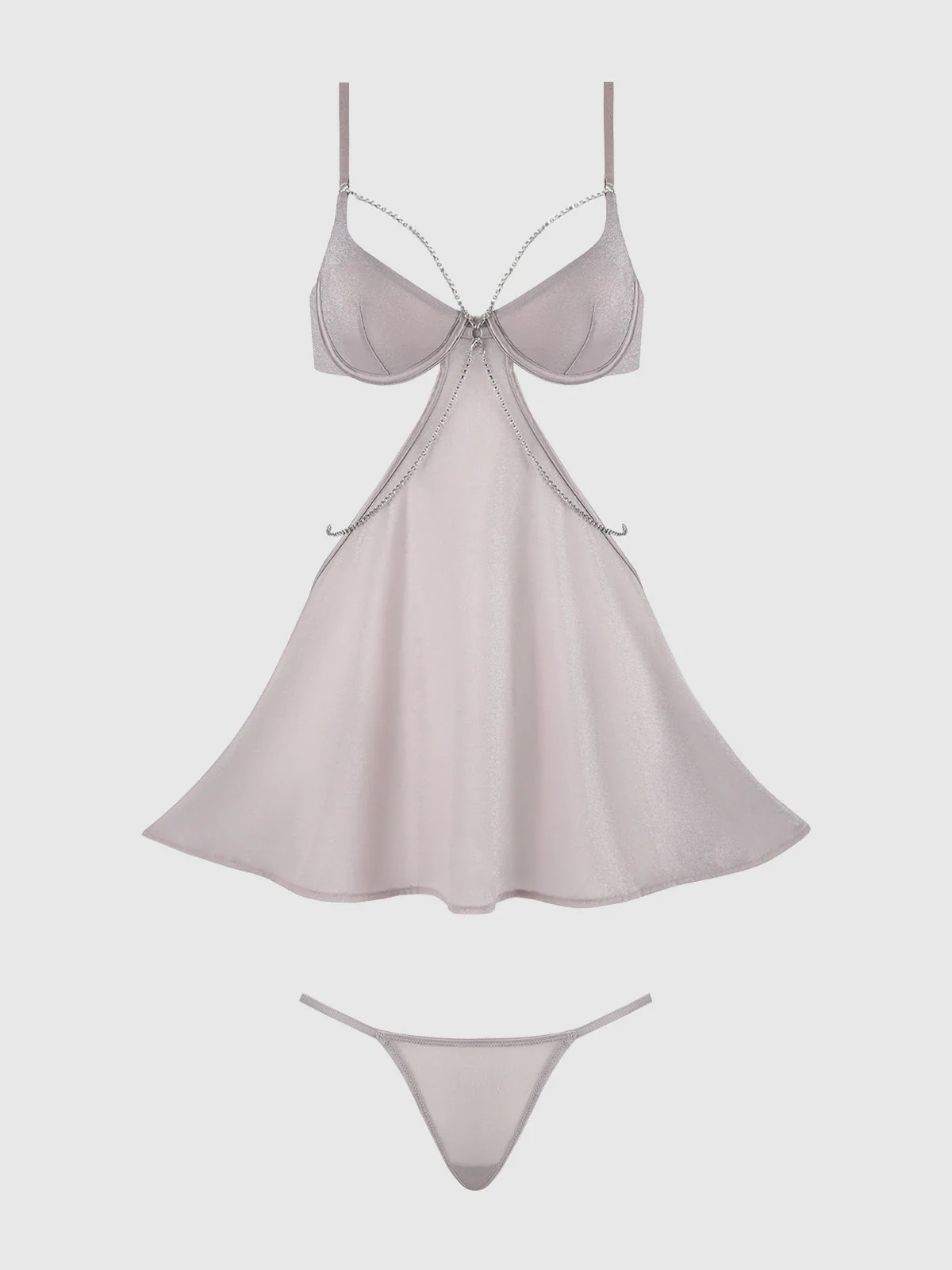 Pia Shine Mesh & Rhinestone Side Cutout Babydoll Set - Image 8