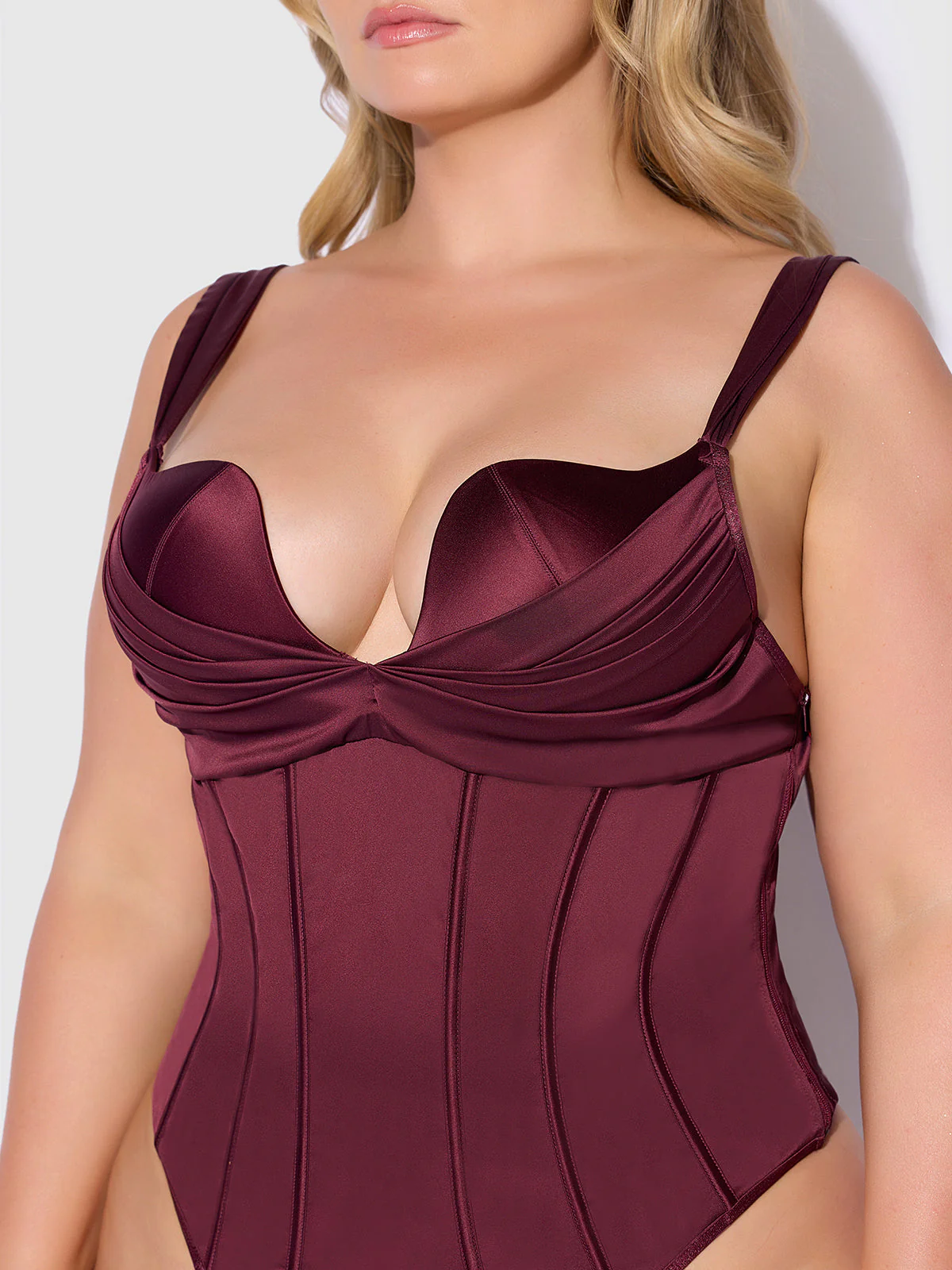 Rising Star Plunge Push Up Corseted Teddy in Petra Satin - Image 11
