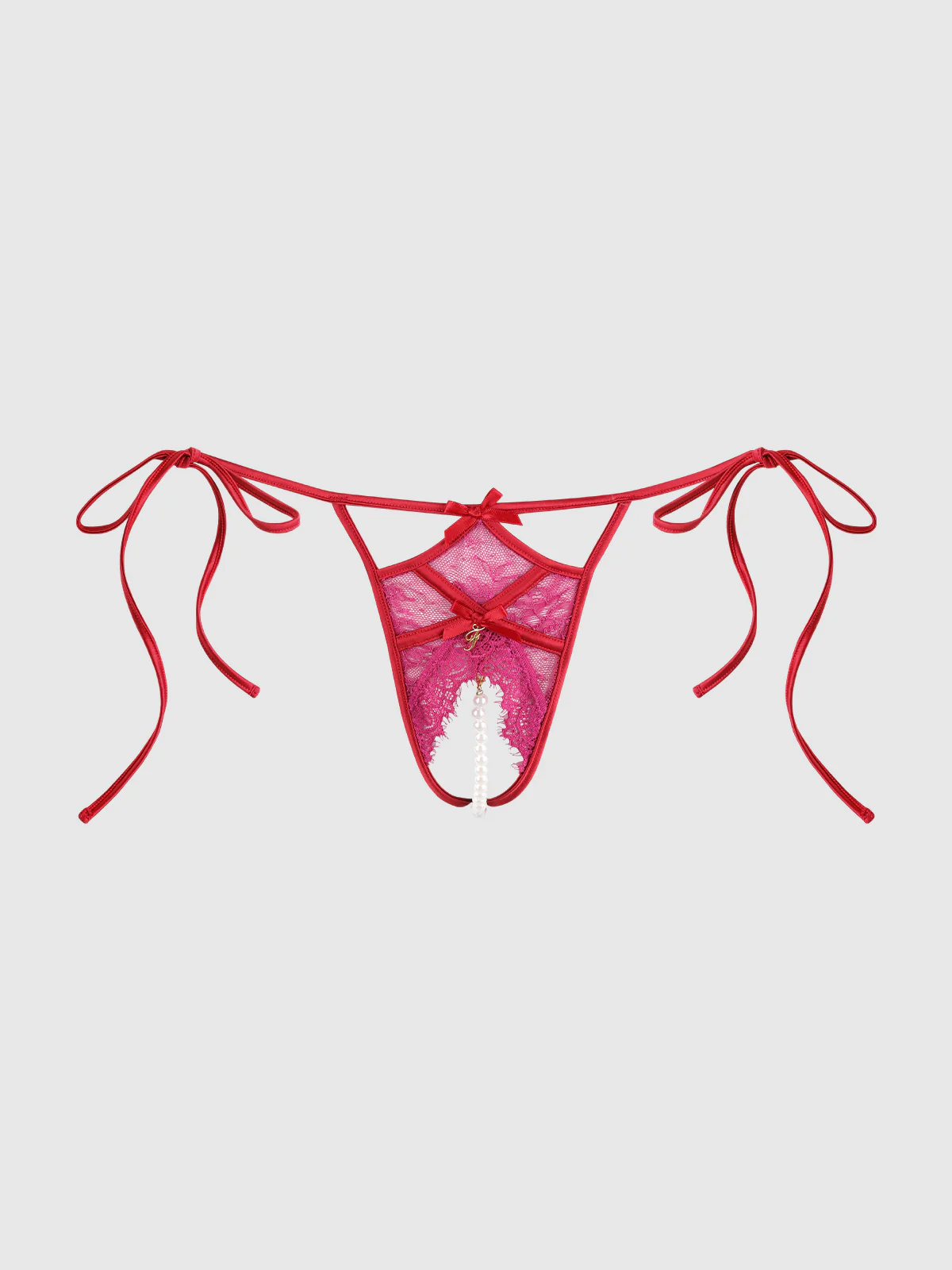 Rosalind Lace Crotchless & Pearl Tie Side Bikini - Image 7
