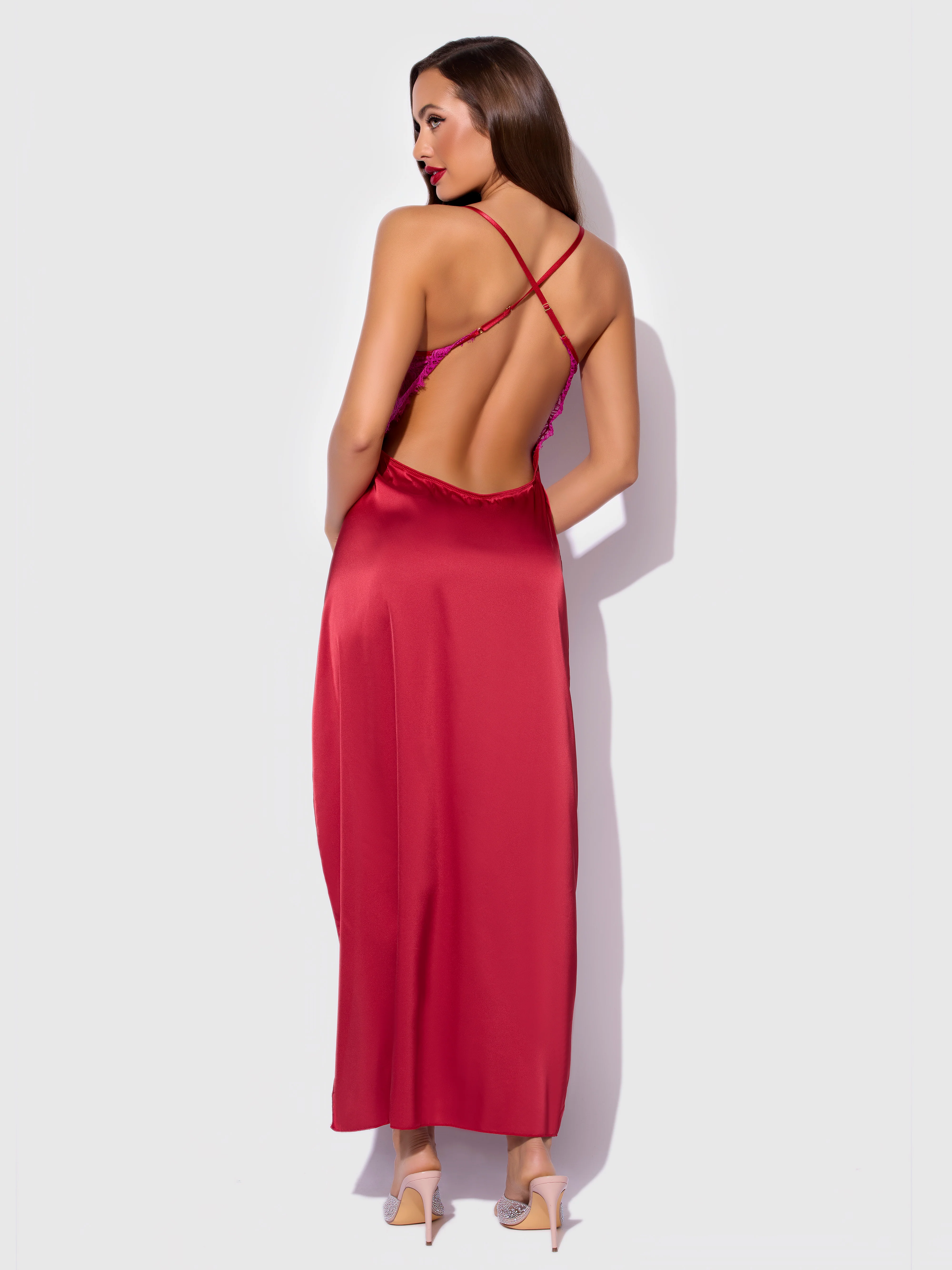 Rosalind Satin & Lace Long High Slit Gown - Image 4