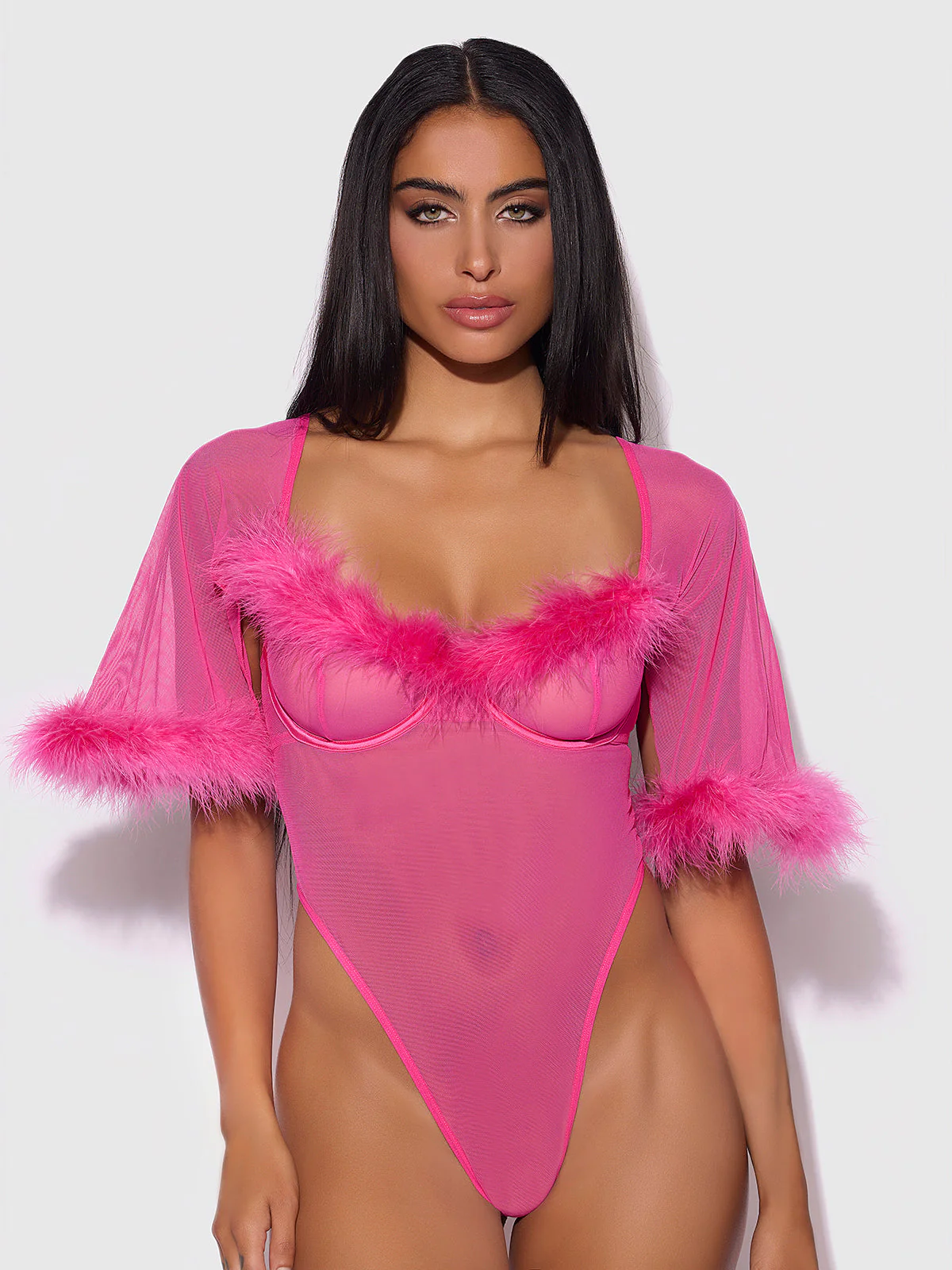 Scarlett Bell Sleeved Marabou Bodysuit - Image 2