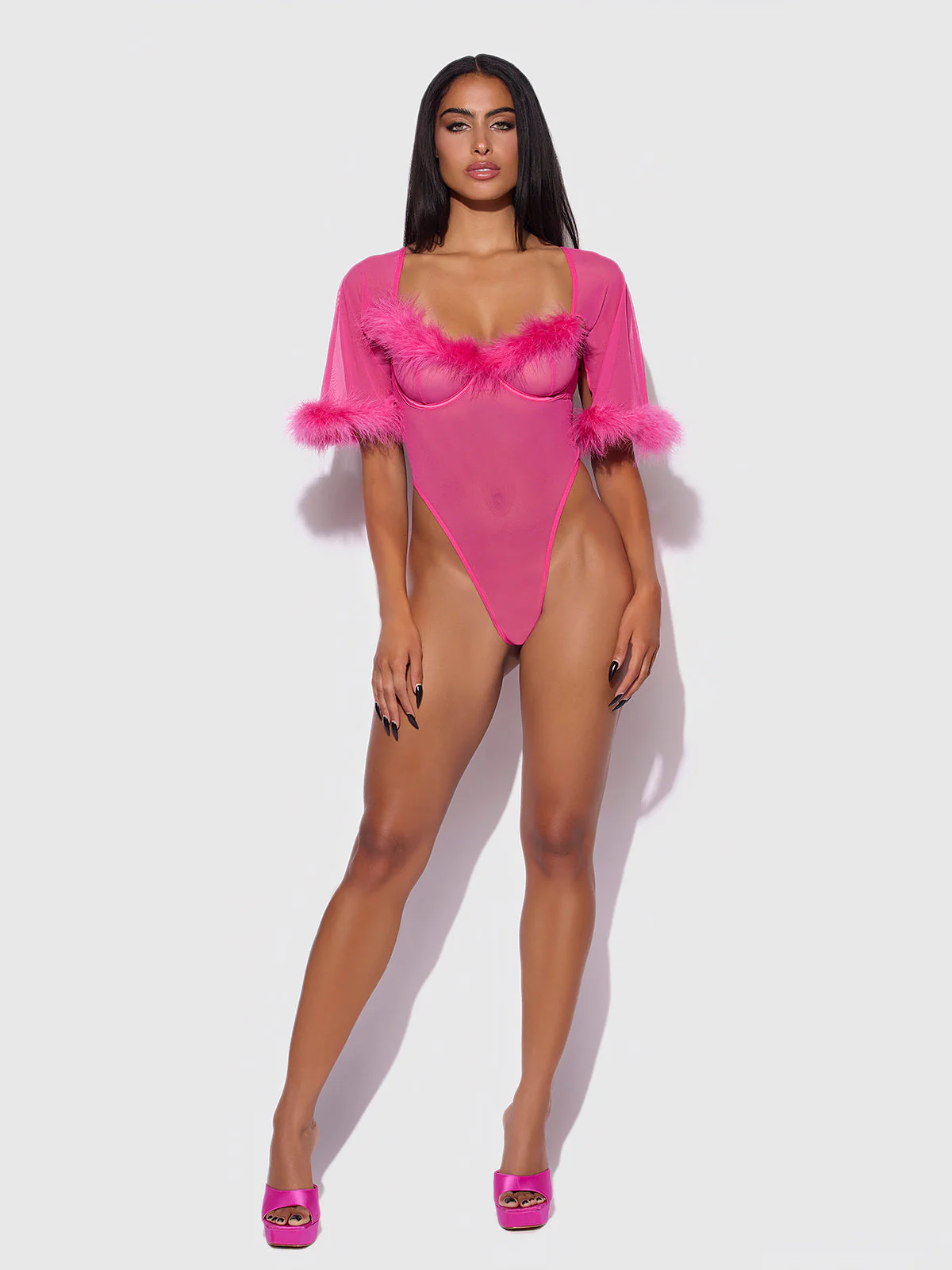 Scarlett Bell Sleeved Marabou Bodysuit - Image 4