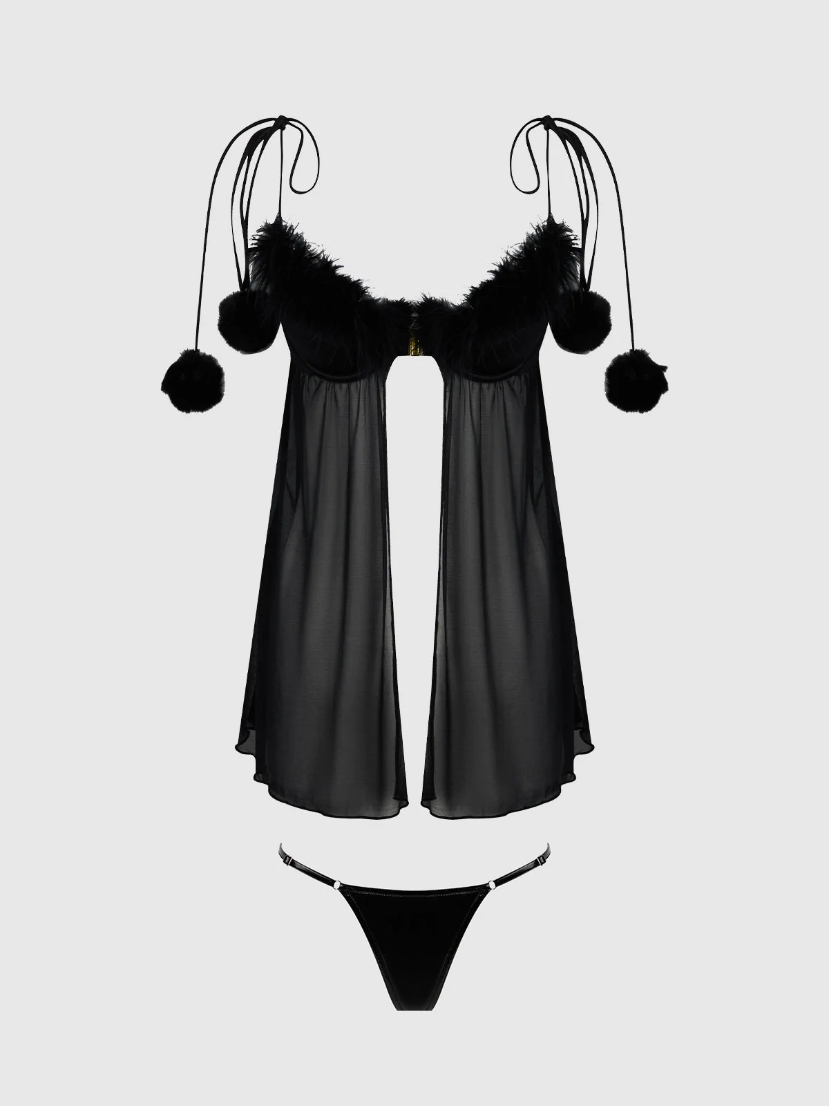 Scarlett Drop Off Open Front Marabou Babydoll & G-String - Image 9