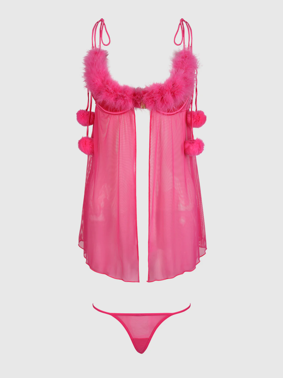 Scarlett Drop Off Open Front Marabou Babydoll & G-String - Image 5
