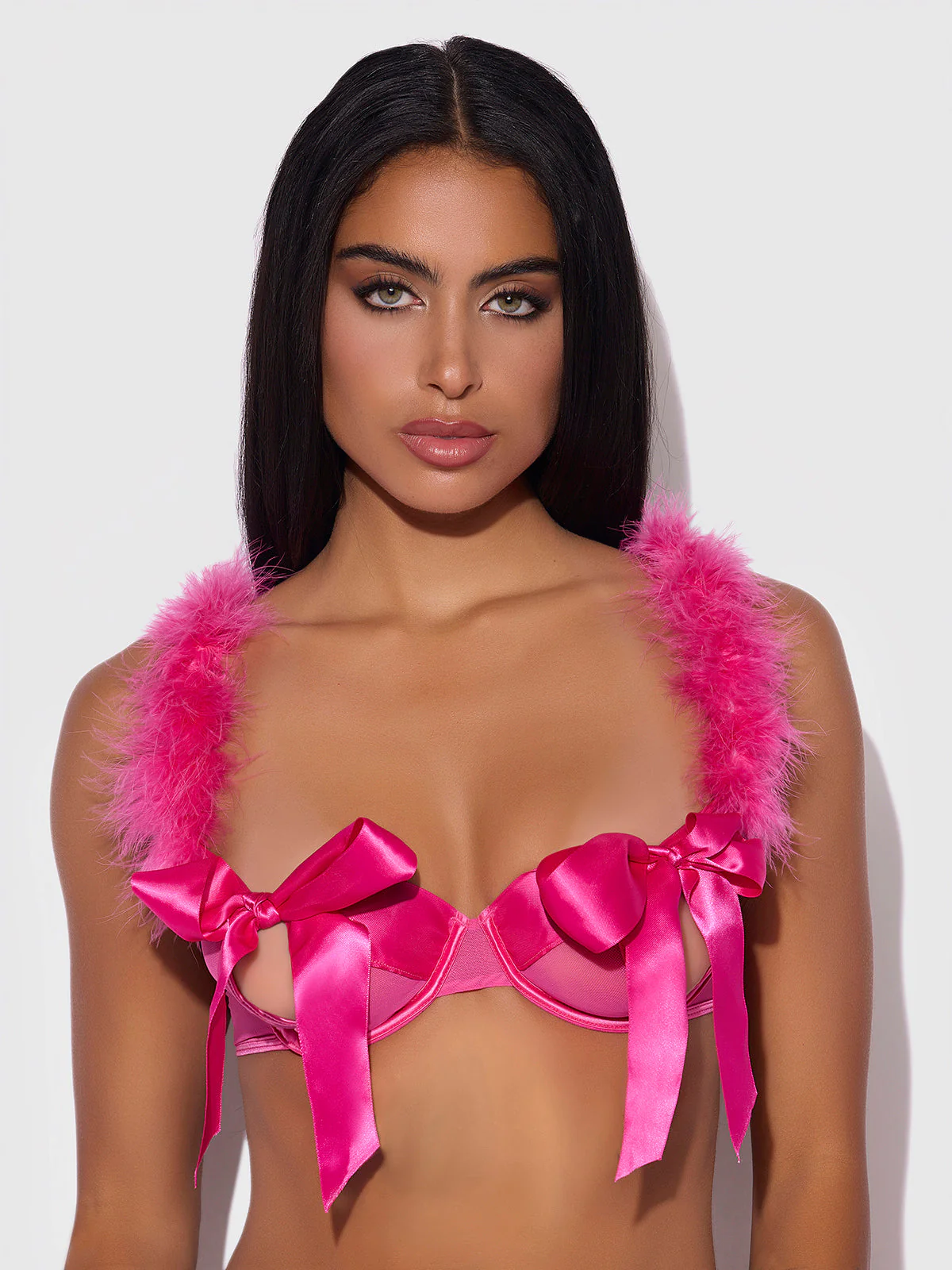 Scarlett Marabou & Mesh Openable Cup Bra - Image 2