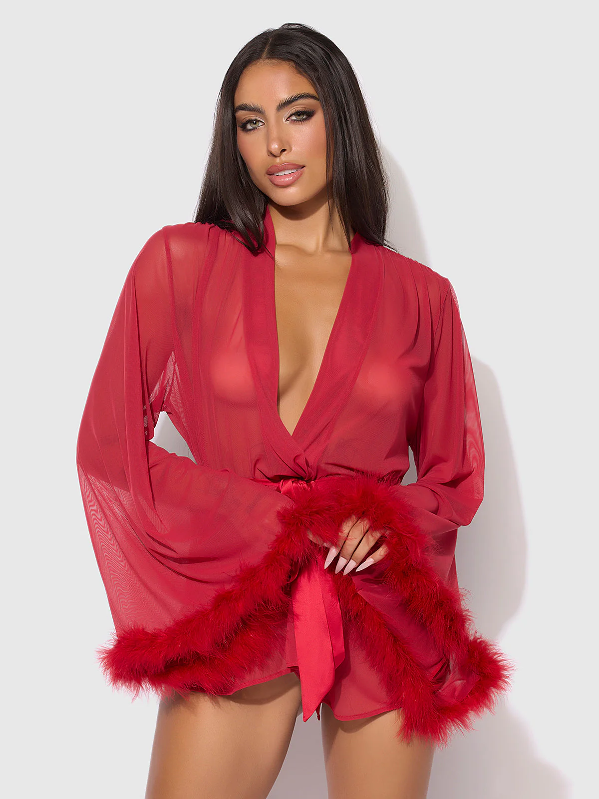 Scarlett Marabou & Mesh Short Robe - Image 2