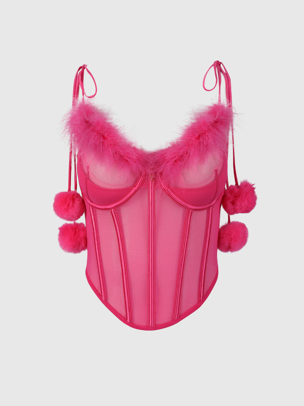 Scarlett Marabou & Mesh Tie Shoulder Pom Pom Bustier - Image 5