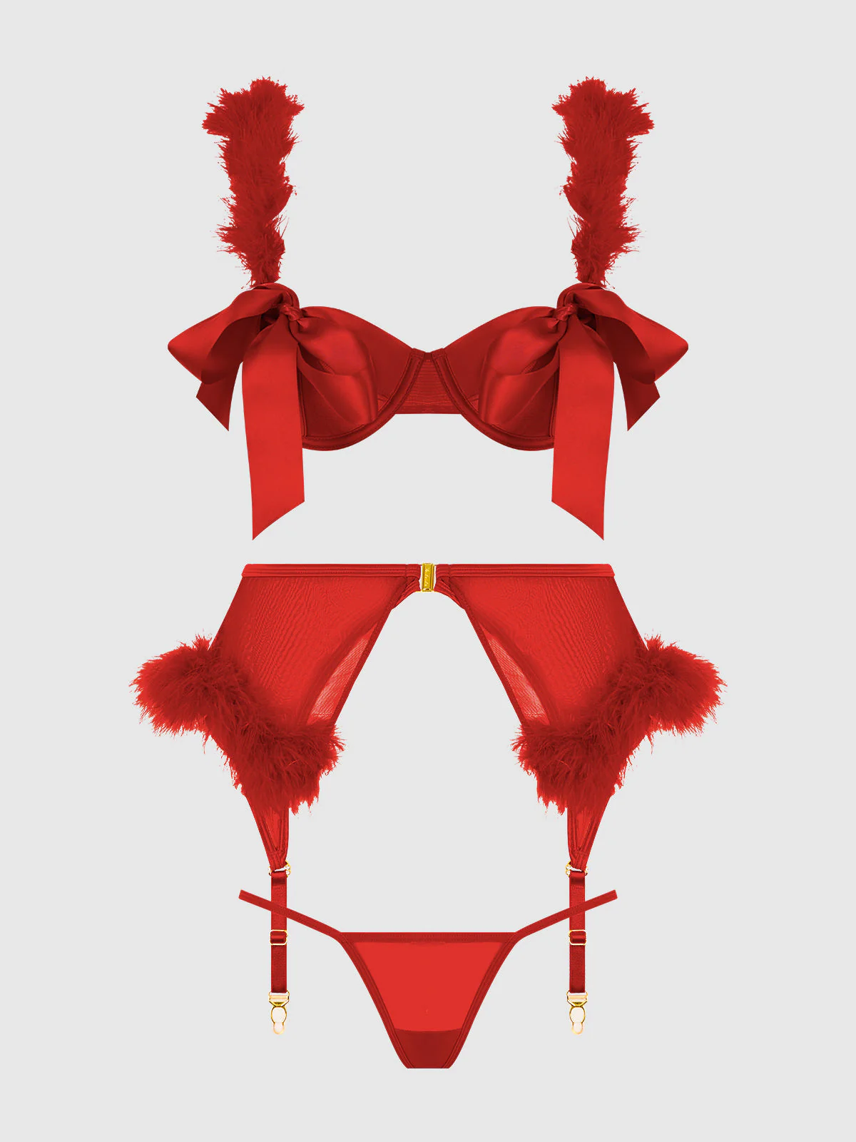 Scarlett Open Cup Marabou Bra, Garter & G-String Set - Image 14